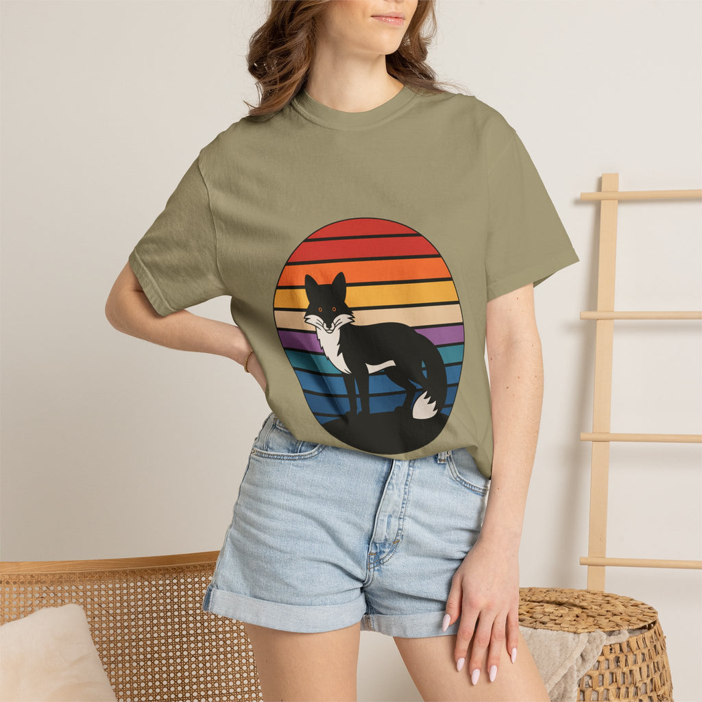 Retro Sunset Fox Badge T-Shirt