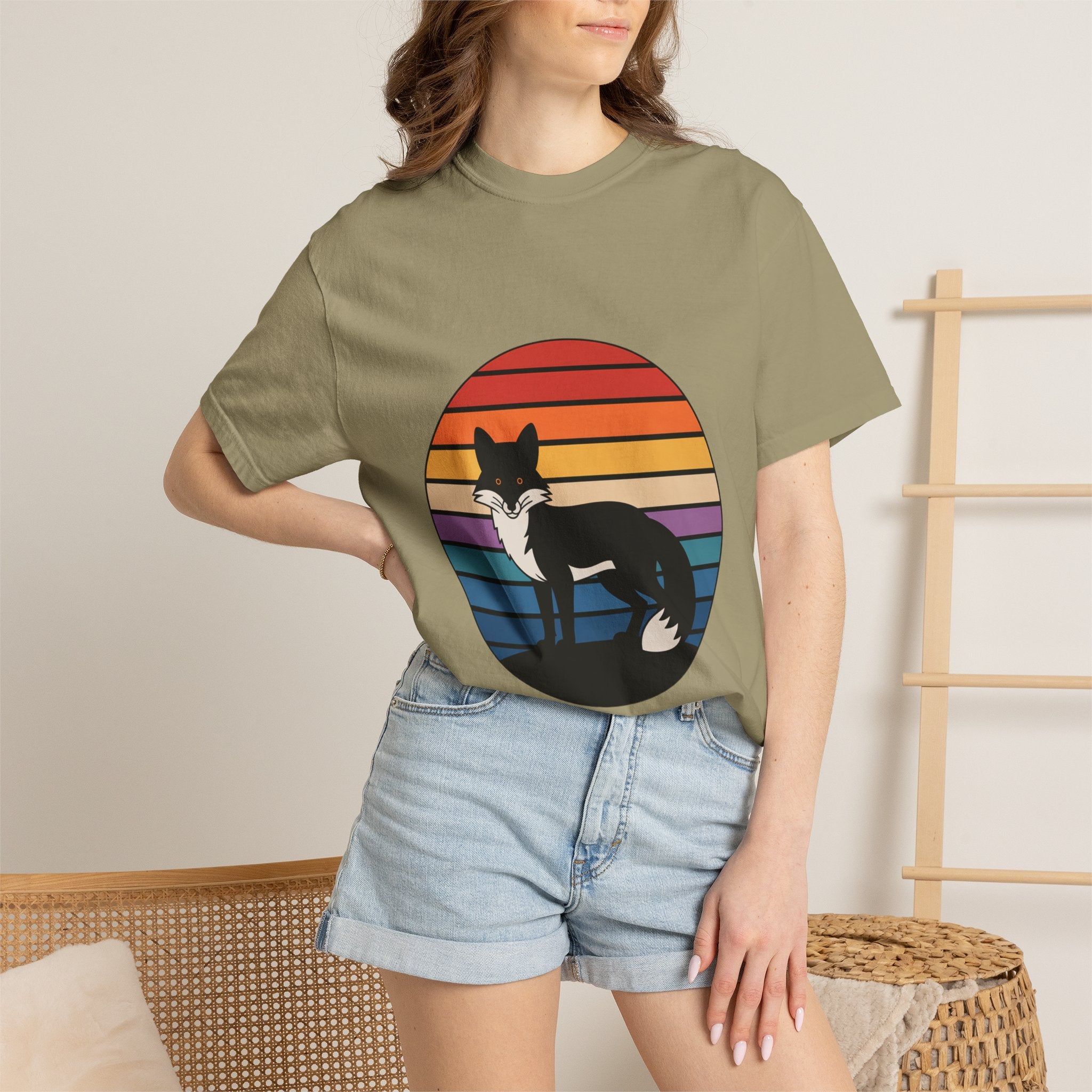 Retro Sunset Fox Badge T-Shirt
