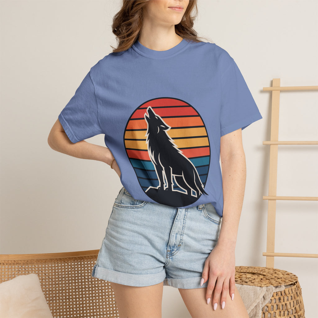 Retro Sunset Wolf Badge T-Shirt