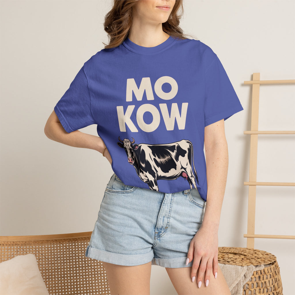 Mo Kow Funny Cow Shirt, Absurd Meme T-Shirt, Deadpan Farm Animal Tee, Weird Cow Lover Gift, Funny Misspelled Label Shirt