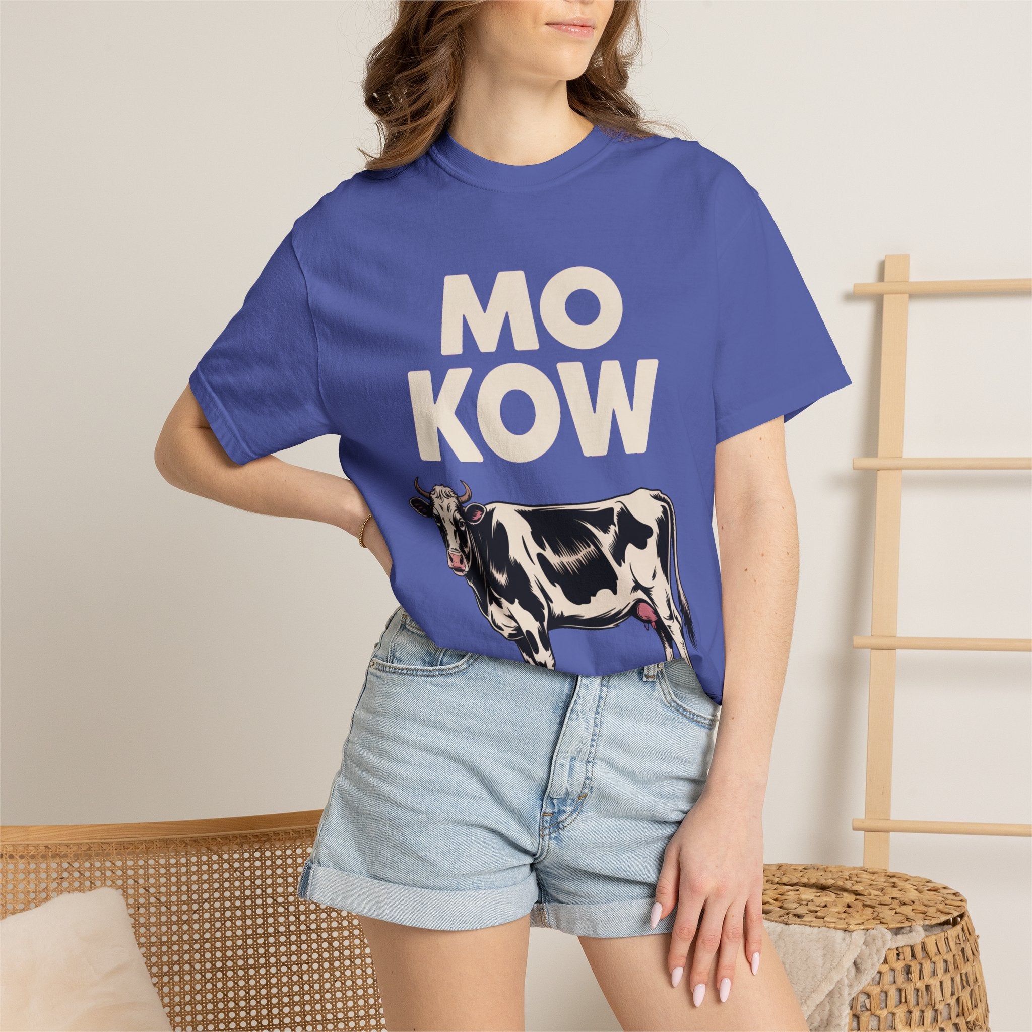 Mo Kow Funny Cow Shirt, Absurd Meme T-Shirt, Deadpan Farm Animal Tee, Weird Cow Lover Gift, Funny Misspelled Label Shirt