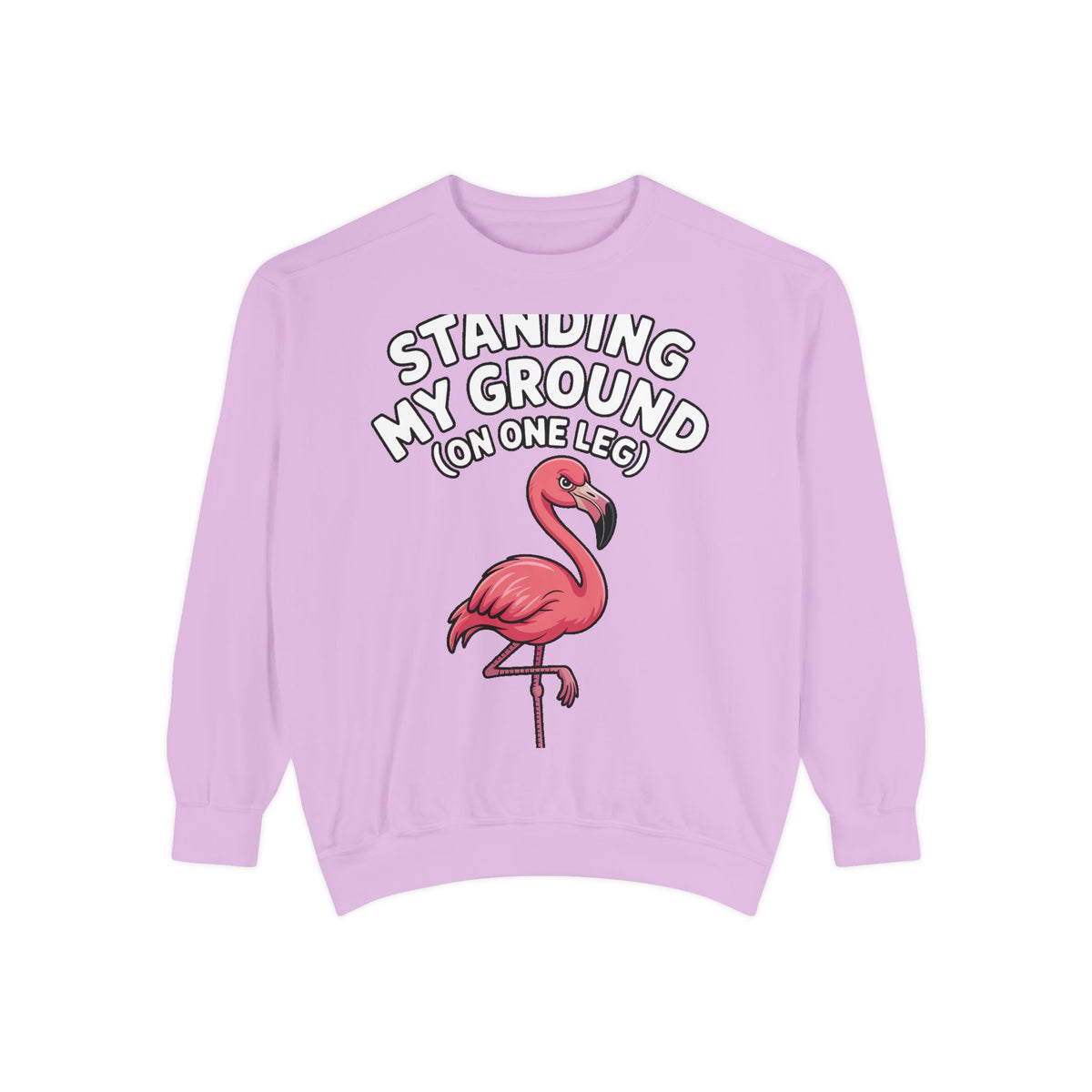 Standing My Ground Flamingo Sweatshirt, Funny One Leg Flamingo Crewneck, Sassy Bird Lover Gift, Embroidered Patch Style Sweatshirt