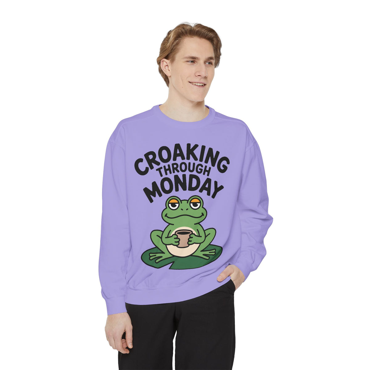 Croaking Through Monday Sweatshirt, Funny Tired Frog Crewneck, Cute Coffee Frog Sweatshirt, Frog Lover Gift