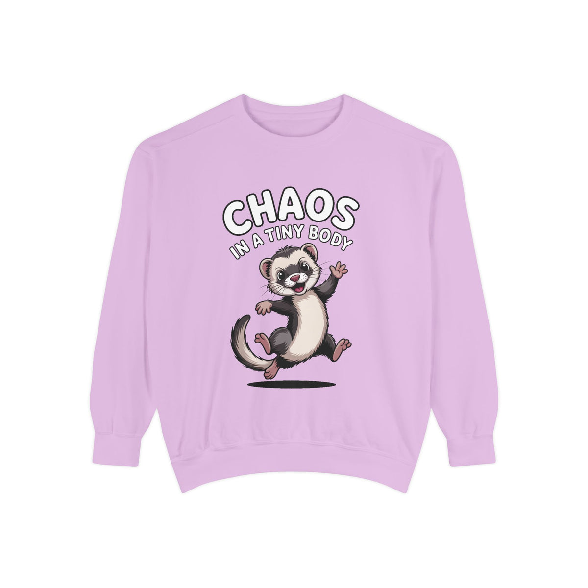 Funny Ferret Sweatshirt, Chaos In A Tiny Body Crewneck, Cute Ferret Lover Gift, Embroidered Style Ferret Sweatshirt For Pet Owners