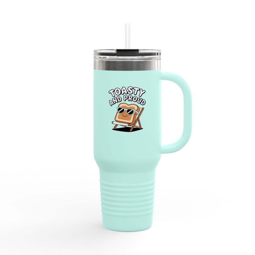 Toasty And Proud Bread Tumbler, Funny Toast Sunglasses 40oz Travel Mug, Cute Breakfast Lover Gift, Beach Toast Insulated Cup