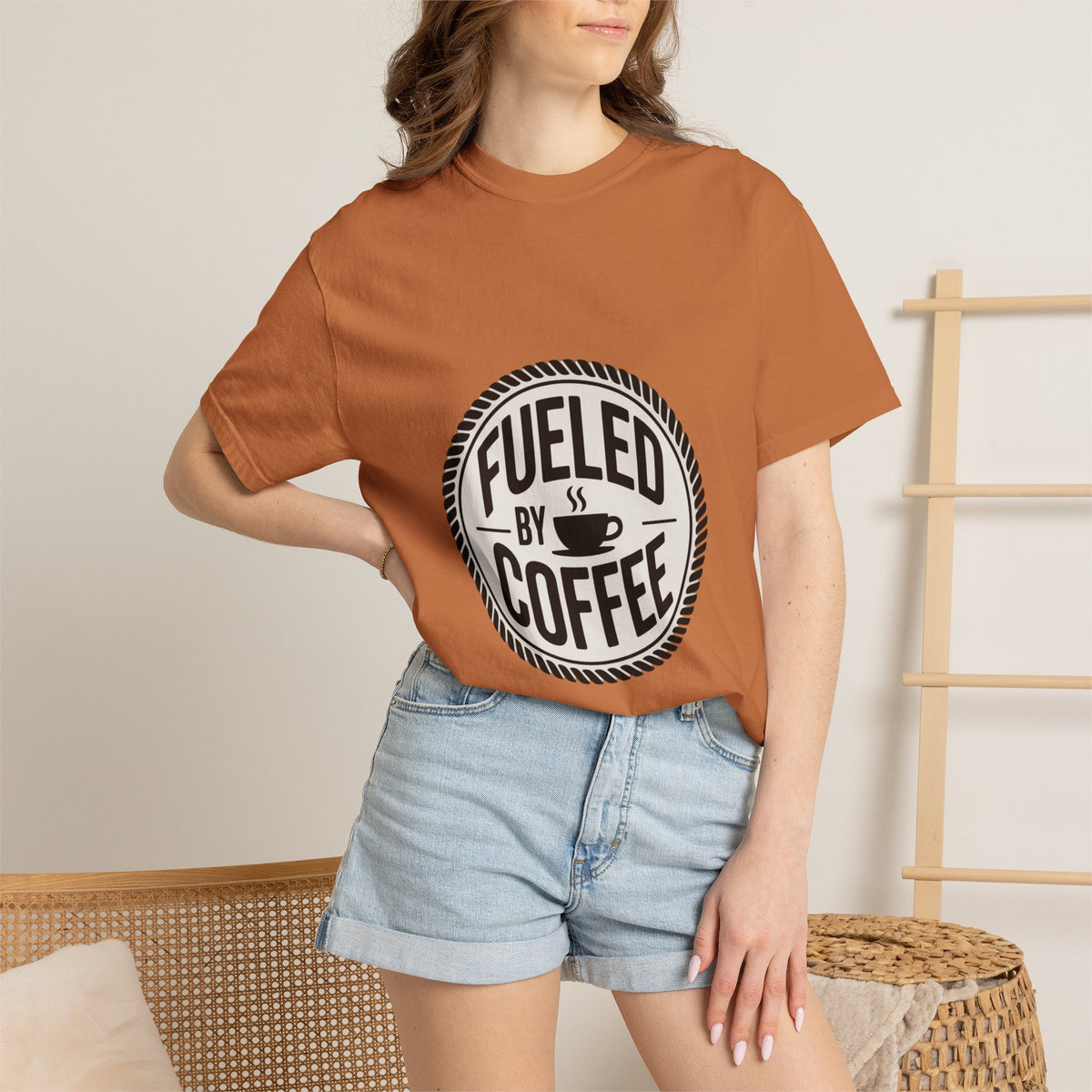 Fueled By Coffee Badge Shirt, Vintage Coffee Lover T-Shirt, Retro Coffee Stamp Logo Tee, Funny Coffee Addict Gift