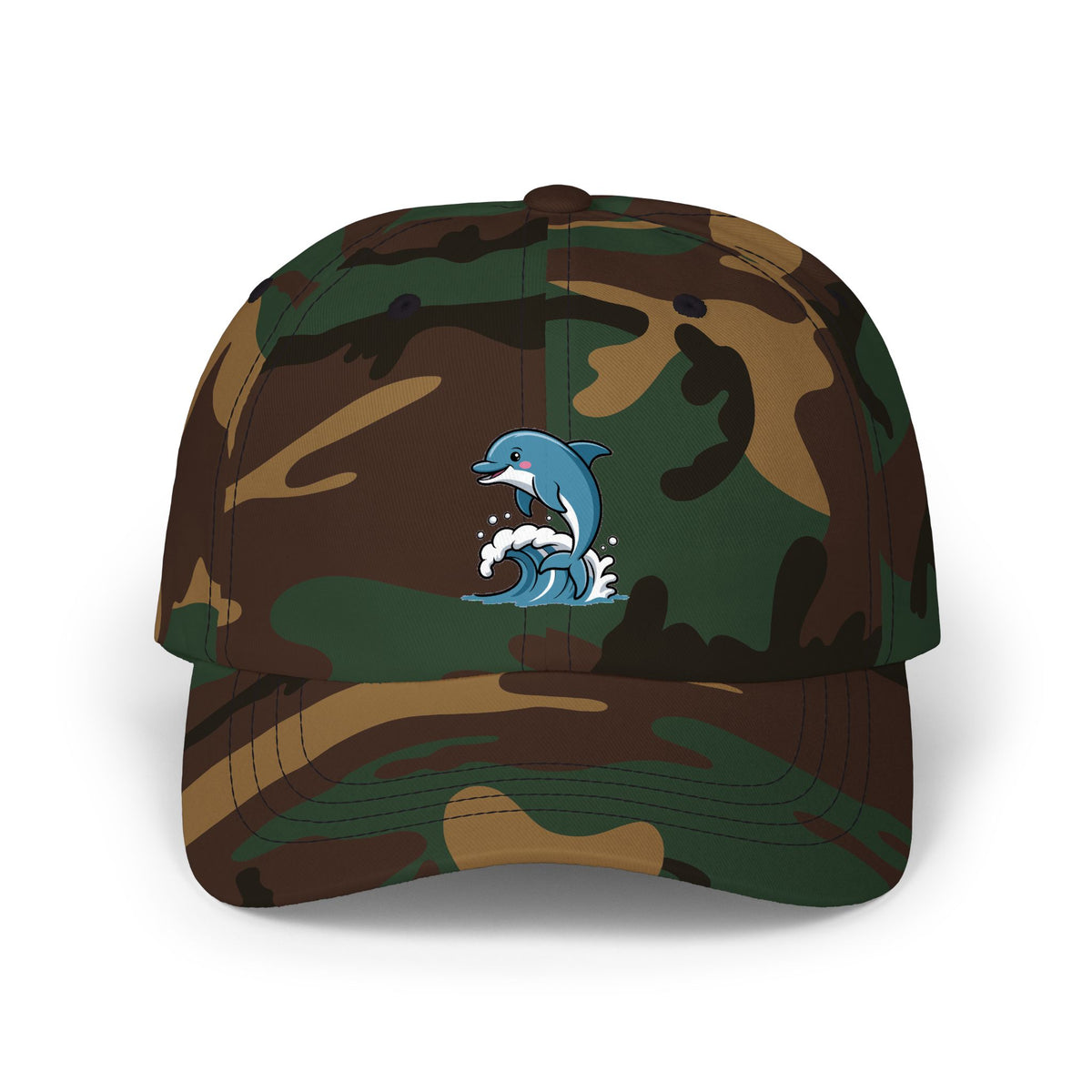 Dolphin Dad Hat, Cute Jumping Dolphin Cap, Ocean Wave Embroidered Hat, Beach Lover Gift, Unstructured 6-Panel Dad Cap