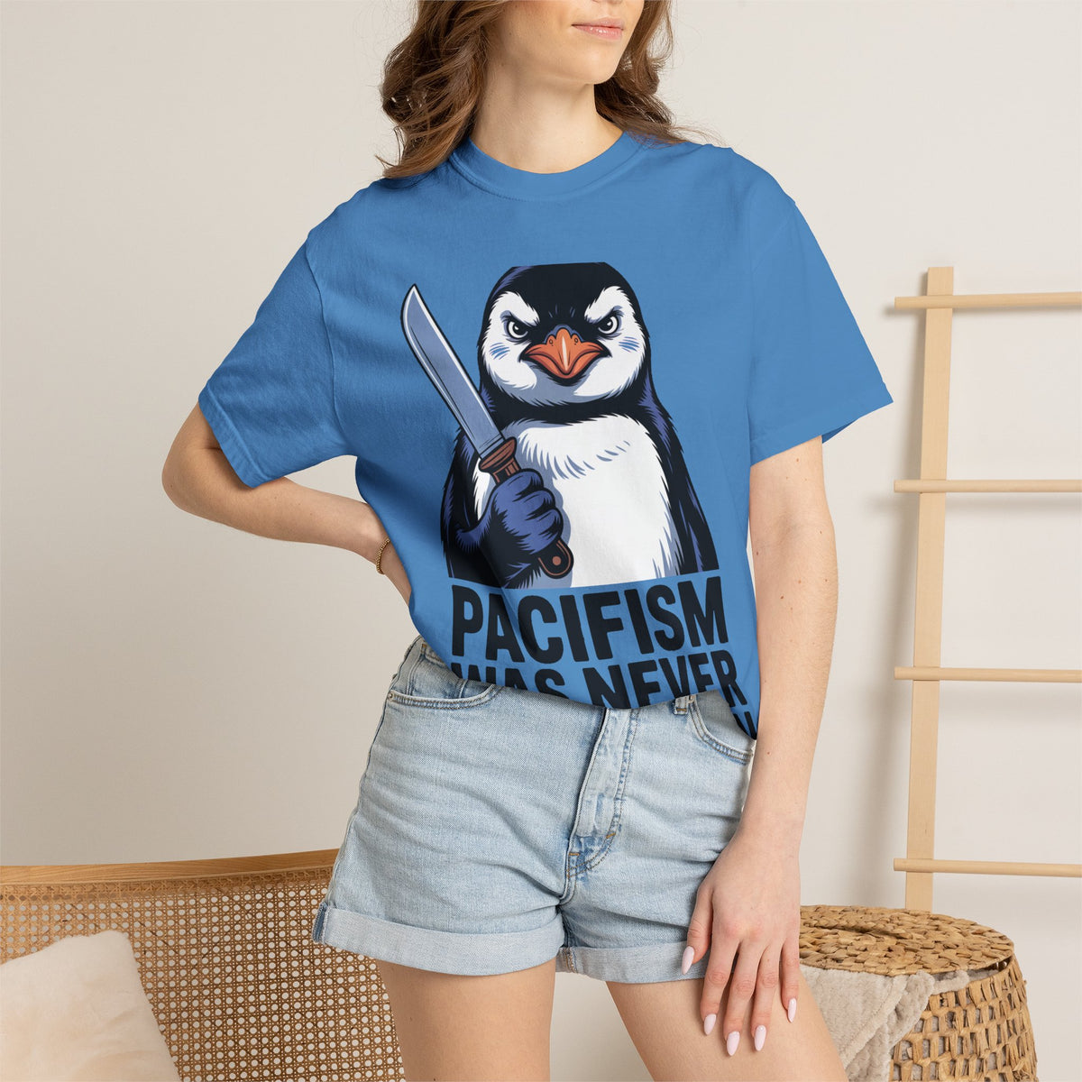 Funny Penguin Shirt, Pacifism Was Never An Option Tee, Dramatic Penguin With Knife T-Shirt, Sarcastic Meme Gift Shirt