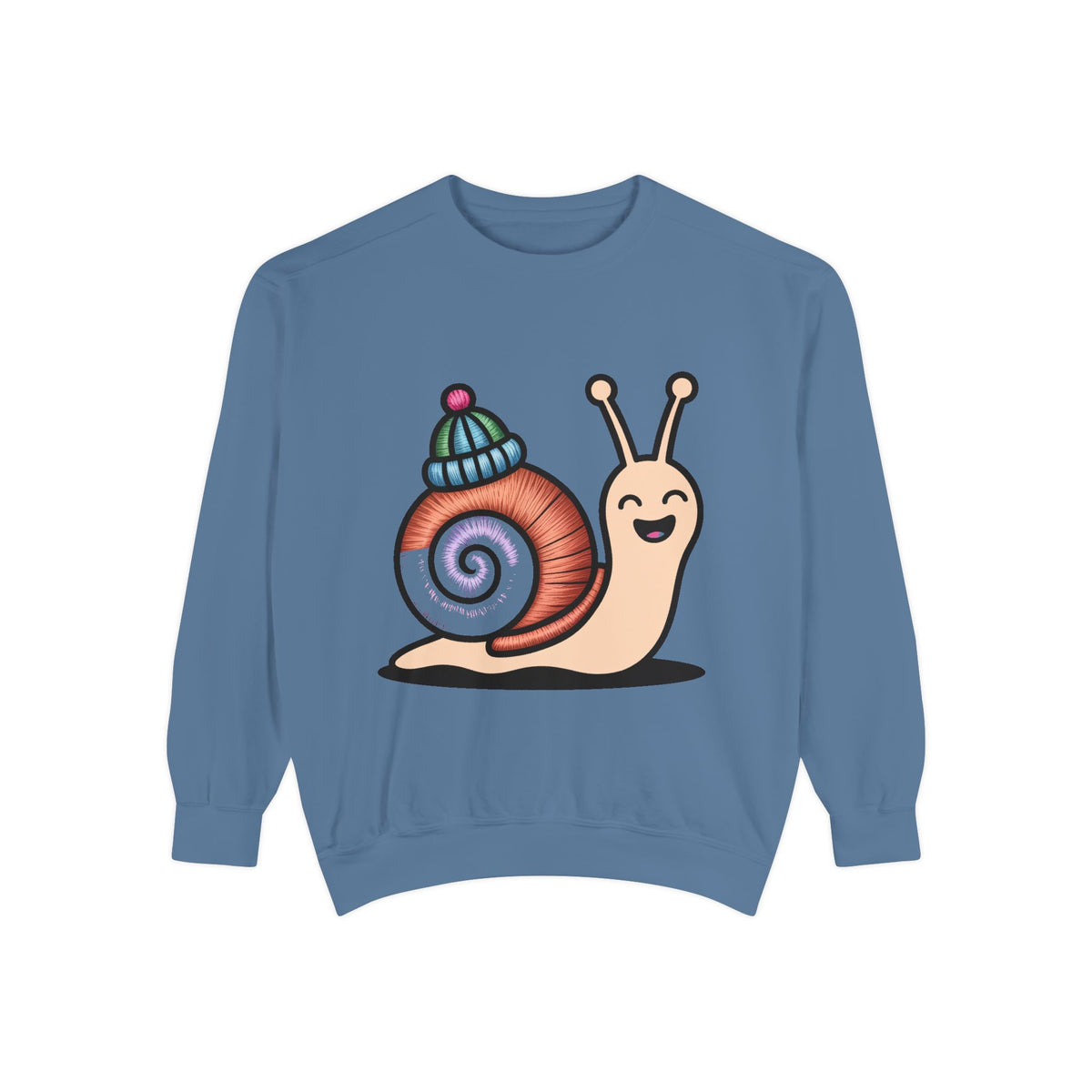 Cute Snail Sweatshirt, Embroidered Patch Style Snail With Tiny Hat Crewneck, Cottagecore Nature Lover Gift, Garment-Dyed Pullover