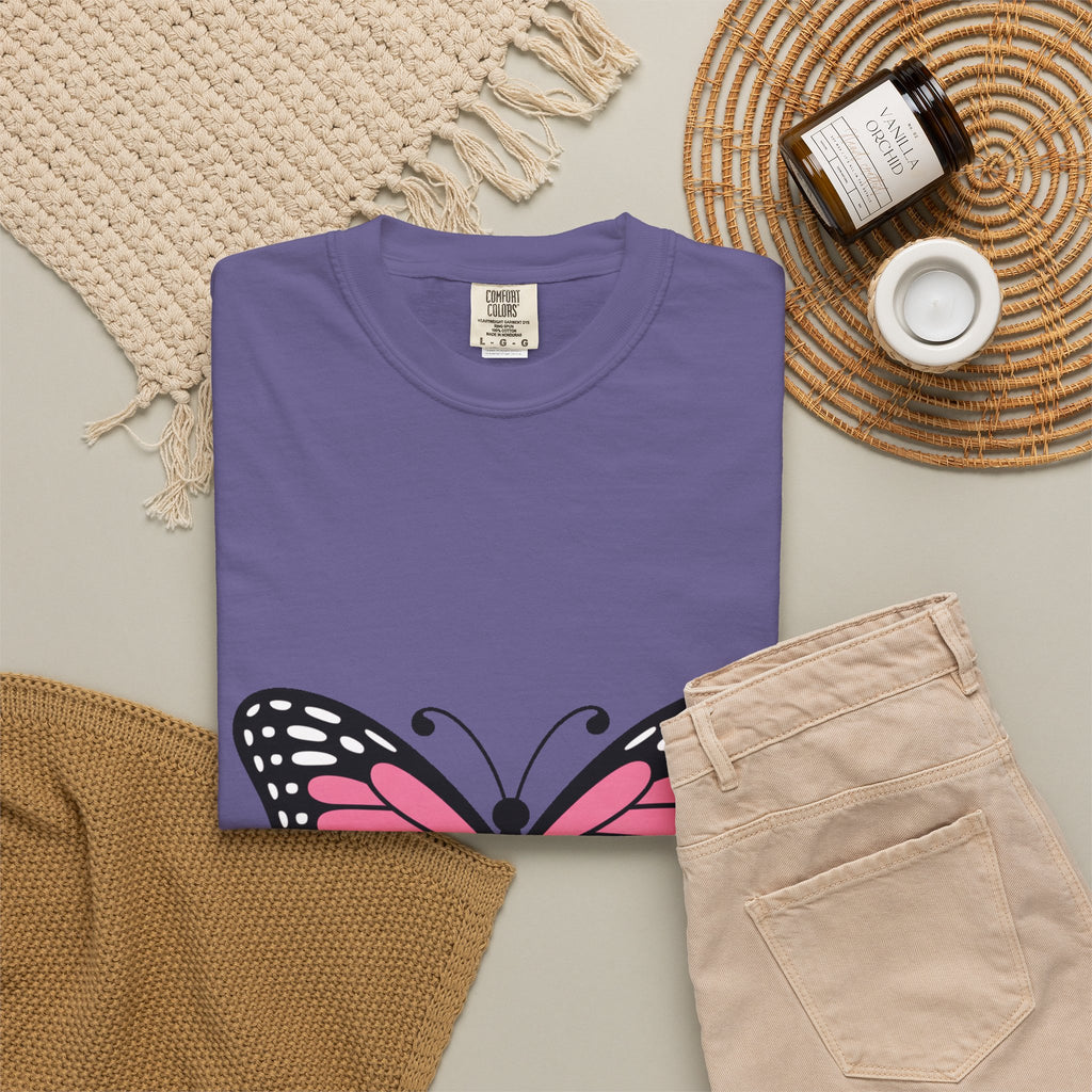 Butterfly T-Shirt, Cute Detailed Butterfly Graphic Tee, Nature Lover Gift, Embroidery-Style Butterfly Shirt, Garment-Dyed Unisex Tee