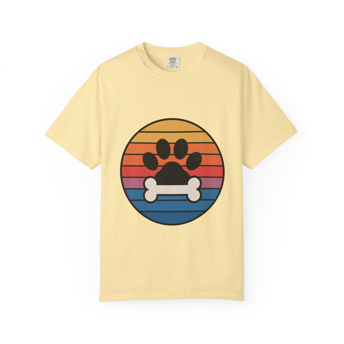 Dog Mom Retro Badge Shirt, Vintage Sunset Dog Lover T-Shirt, Retro Circle Badge Dog Mama Tee, Cute Paw Print Bone Graphic Shirt