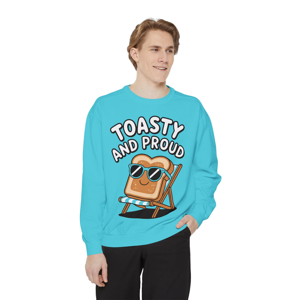 Toasty And Proud Sweatshirt, Funny Toast Bread Crewneck, Cute Beach Chair Toast Embroidered Sweatshirt, Funny Food Lover Gift