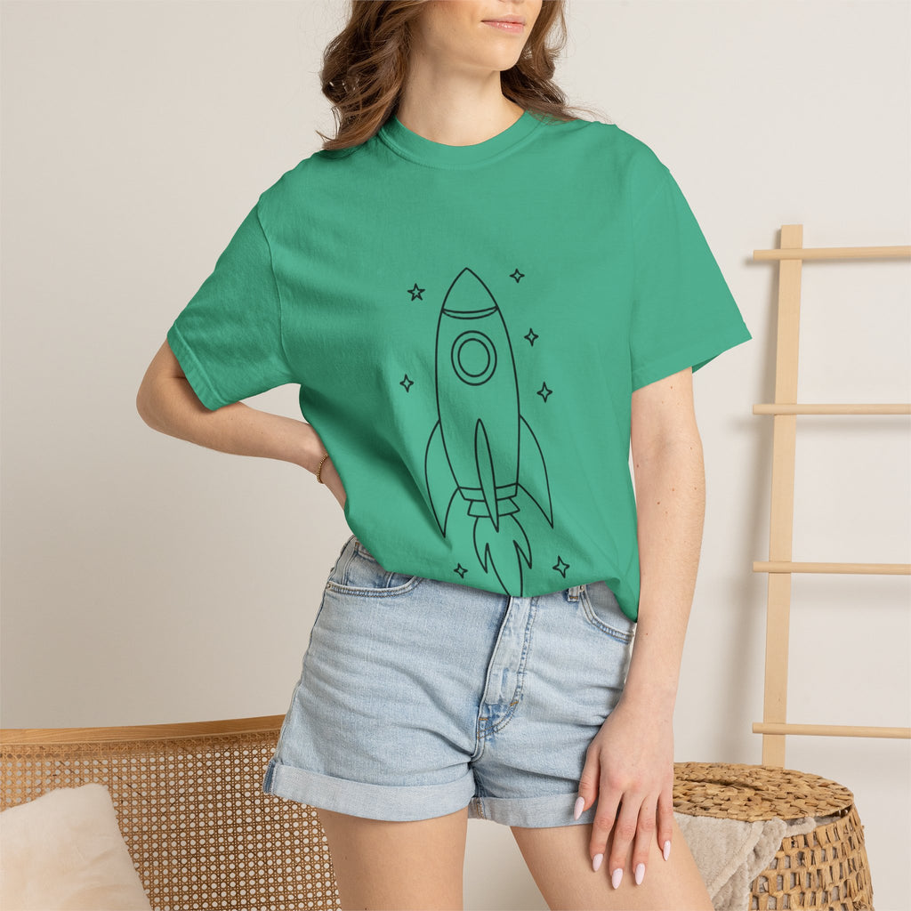 Rocket Ship Line Art Shirt, Minimalist Chase The Stars T-Shirt, Single Line Space Tee, Cute Rocket Tattoo Style Shirt Gift