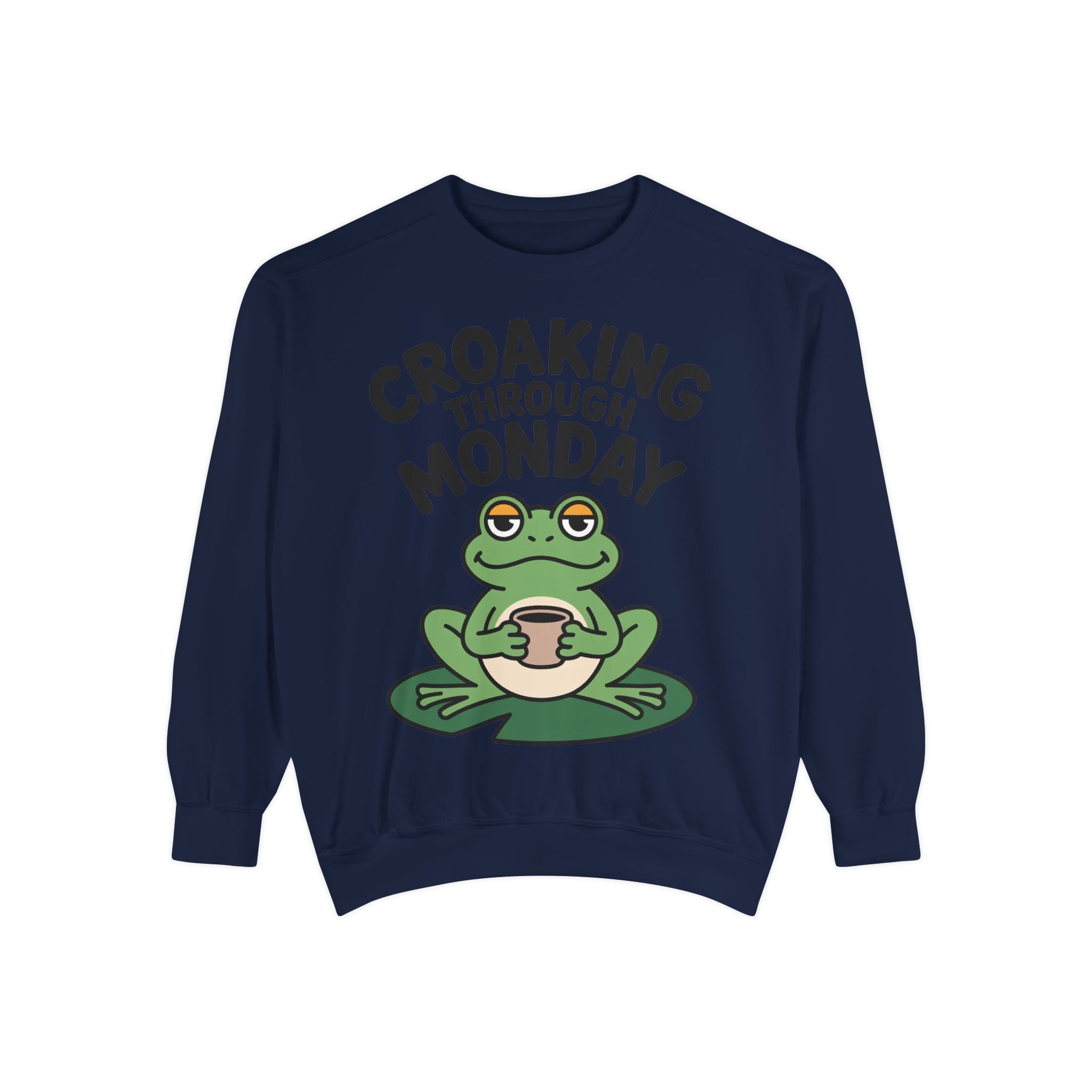Croaking Through Monday Sweatshirt, Funny Tired Frog Crewneck, Cute Coffee Frog Sweatshirt, Frog Lover Gift