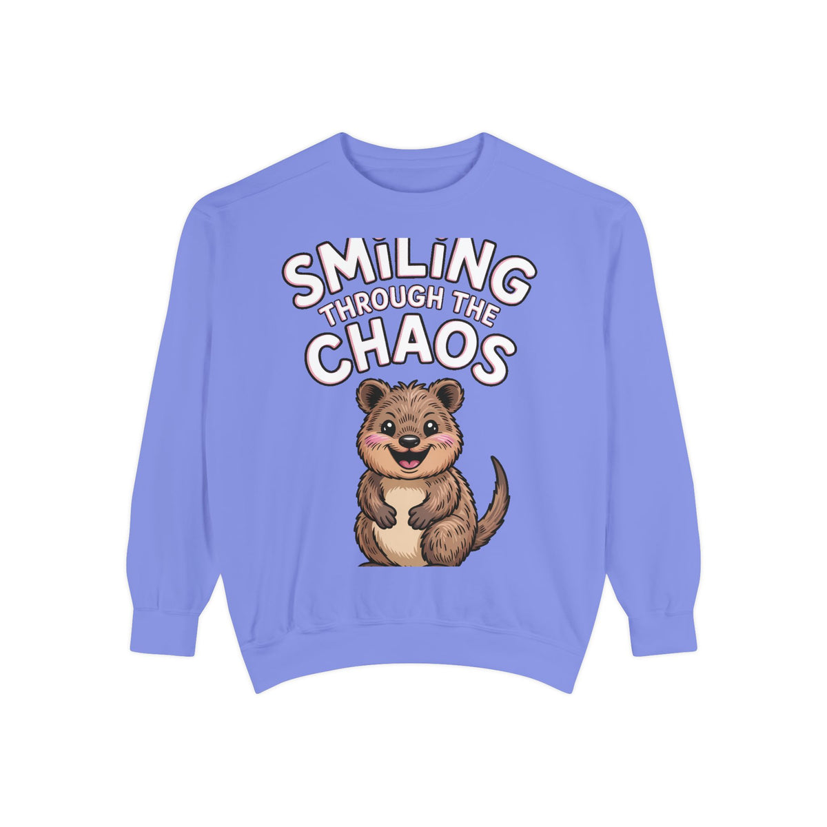 Smiling Through The Chaos Quokka Sweatshirt, Cute Embroidered-Look Crewneck, Funny Quokka Lover Gift, Positive Vibes Pullover