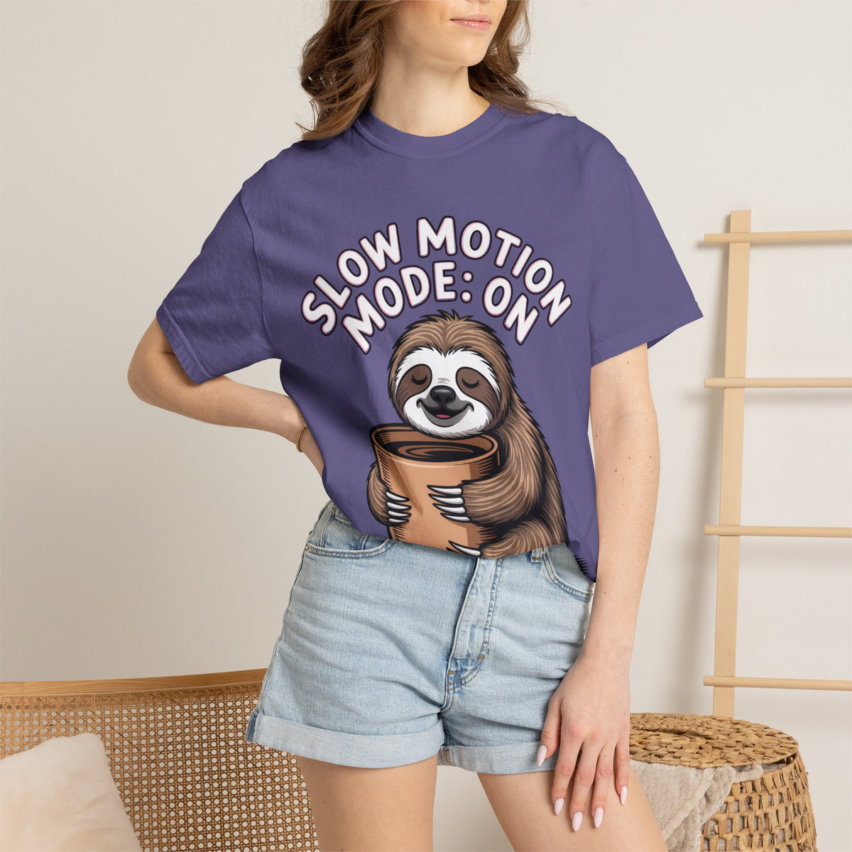 Slow Motion Sloth Shirt, Funny Coffee Lover T-Shirt, Cute Sloth Hugging Coffee Cup Tee, Sleepy Sloth Gift for Coffee Addict