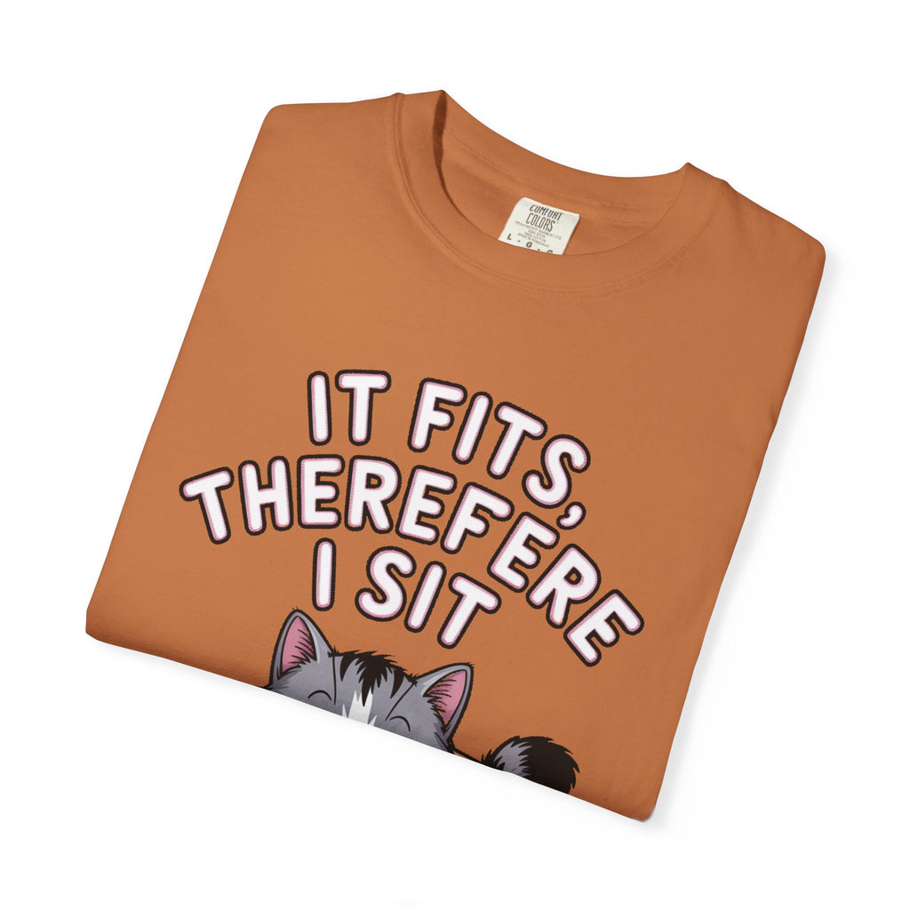 It Fits Therefore I Sit Cat Shirt, Funny Cat In Box T-Shirt, Cute Chubby Cat Lover Gift, Cat Owner Shirt, Funny Cat Meme Tee