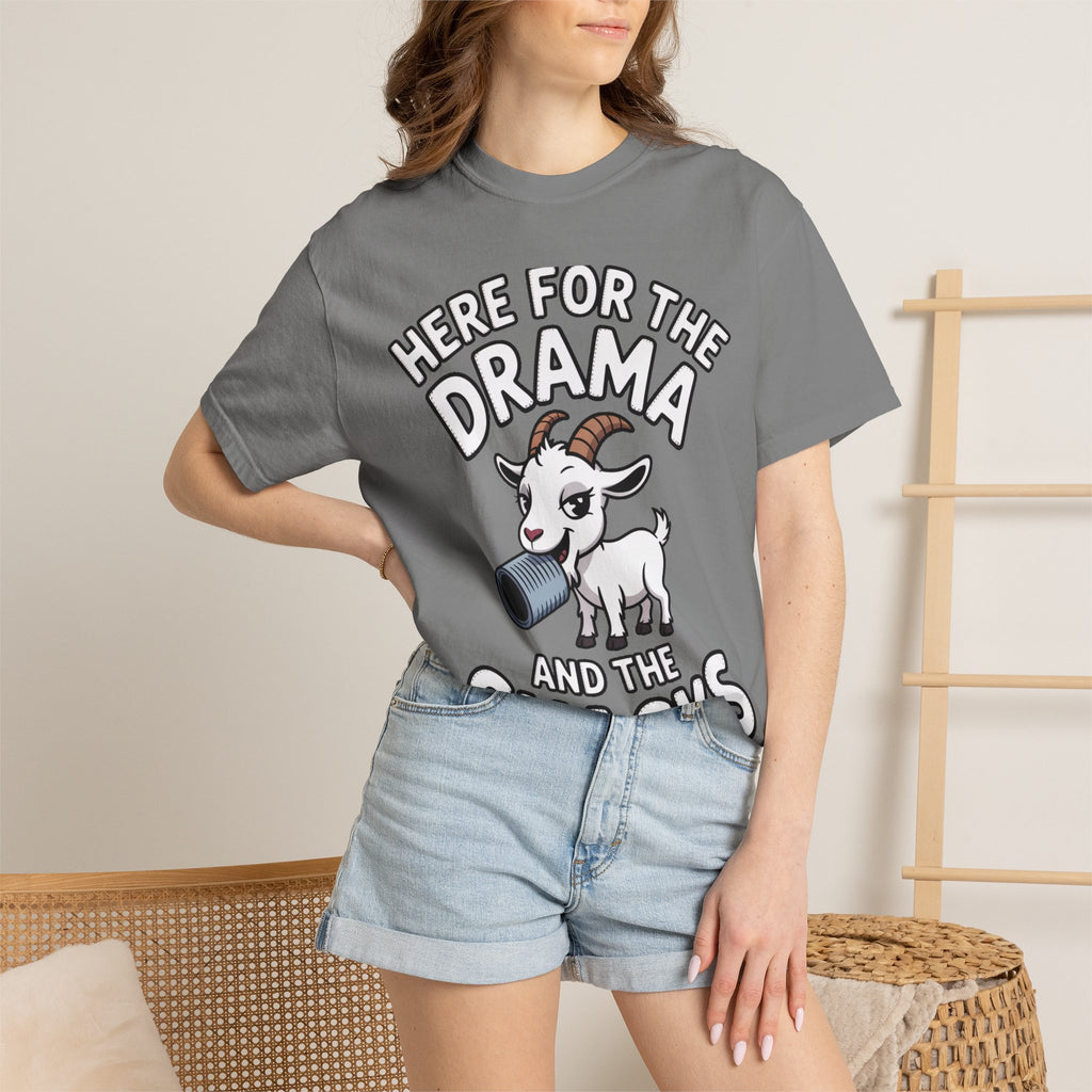 Funny Goat Shirt, Here For The Drama And The Snacks T-Shirt, Cute Goat Lover Gift, Sarcastic Farm Animal Tee