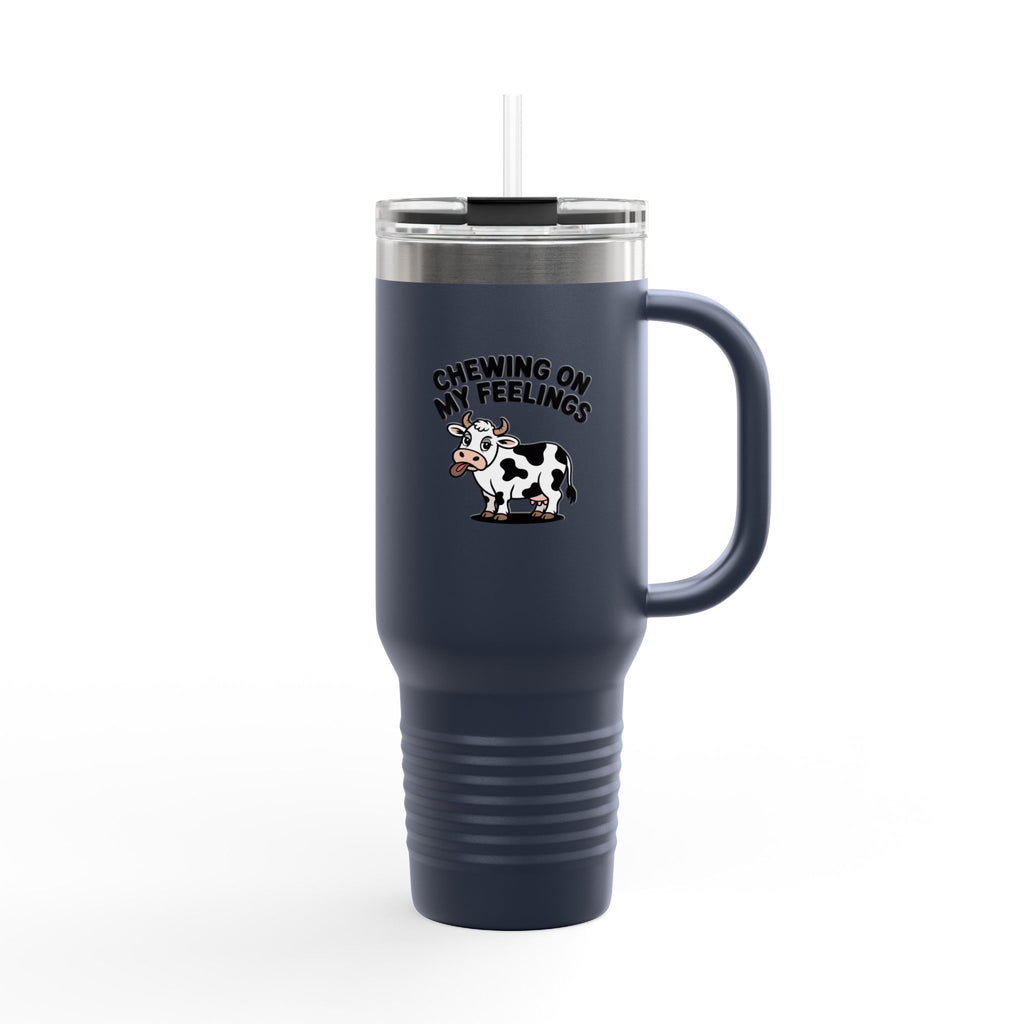 Chewing On My Feelings Tumbler, Funny Cow 40oz Travel Mug, Cute Cow Lover Gift, Emotional Support Cow Cup, Sarcastic Coffee Tumbler