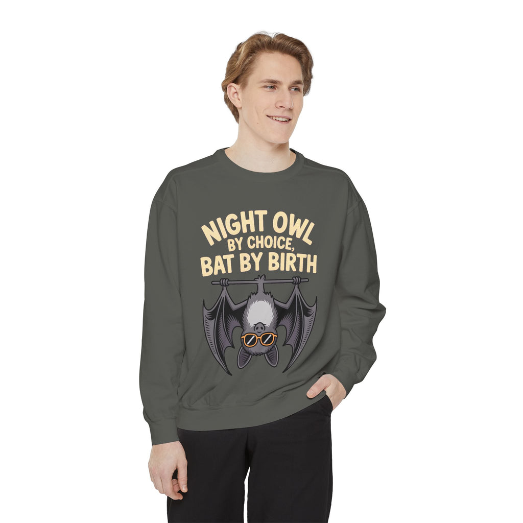 Night Owl By Choice Bat Sweatshirt, Funny Bat Lover Crewneck, Cute Halloween Sweatshirt, Embroidered Patch Style Bat Shirt Gift