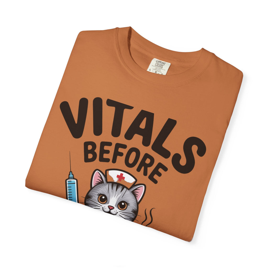 Vitals Before Coffee Nurse Shirt, Funny Nurse Cat T-Shirt, Cute Nurse Gift, Nursing Student Shirt, RN Coffee Lover Tee