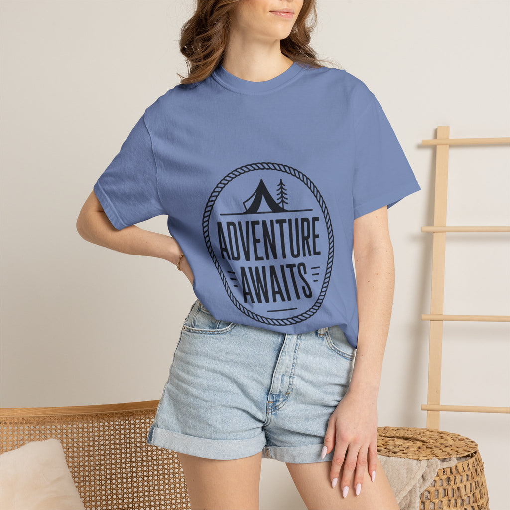 Adventure Awaits Camp Badge Shirt, Vintage Camping T-Shirt, Outdoor Lover Gift, Retro Hiking Tee, Pine Tree Nature Shirt