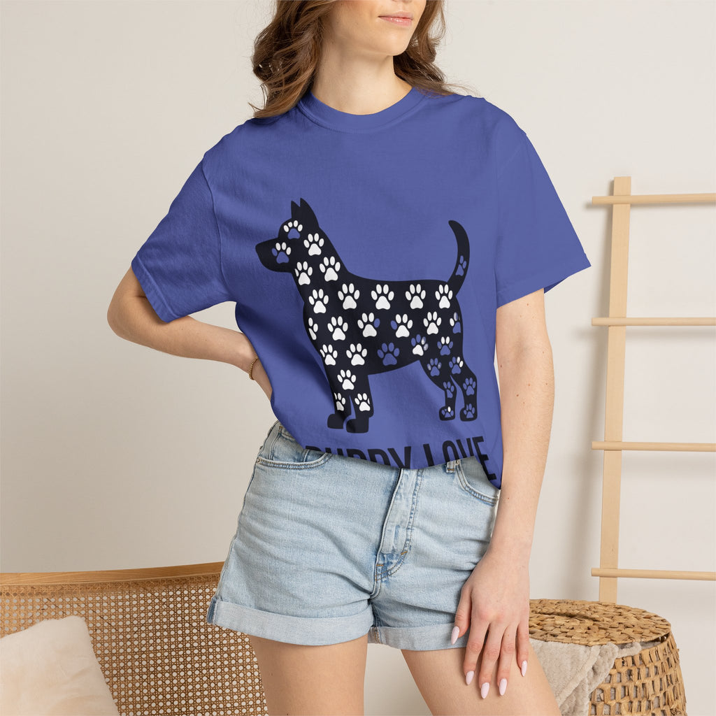 Puppy Love Dog Shirt, Cute Dog Silhouette T-Shirt, Paw Print Pattern Tee, Dog Lover Gift, Minimalist Dog Mom Shirt