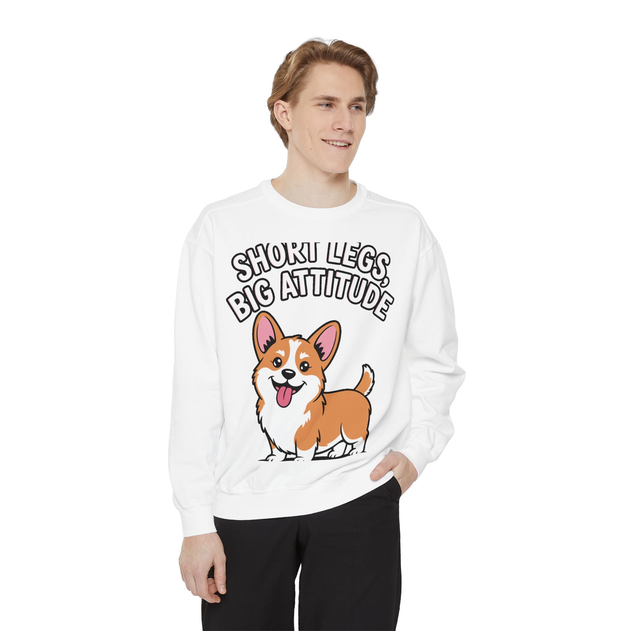 Short Legs Big Attitude Corgi Sweatshirt, Funny Corgi Crewneck, Cute Dog Lover Gift, Embroidered Patch Style Corgi Sweater