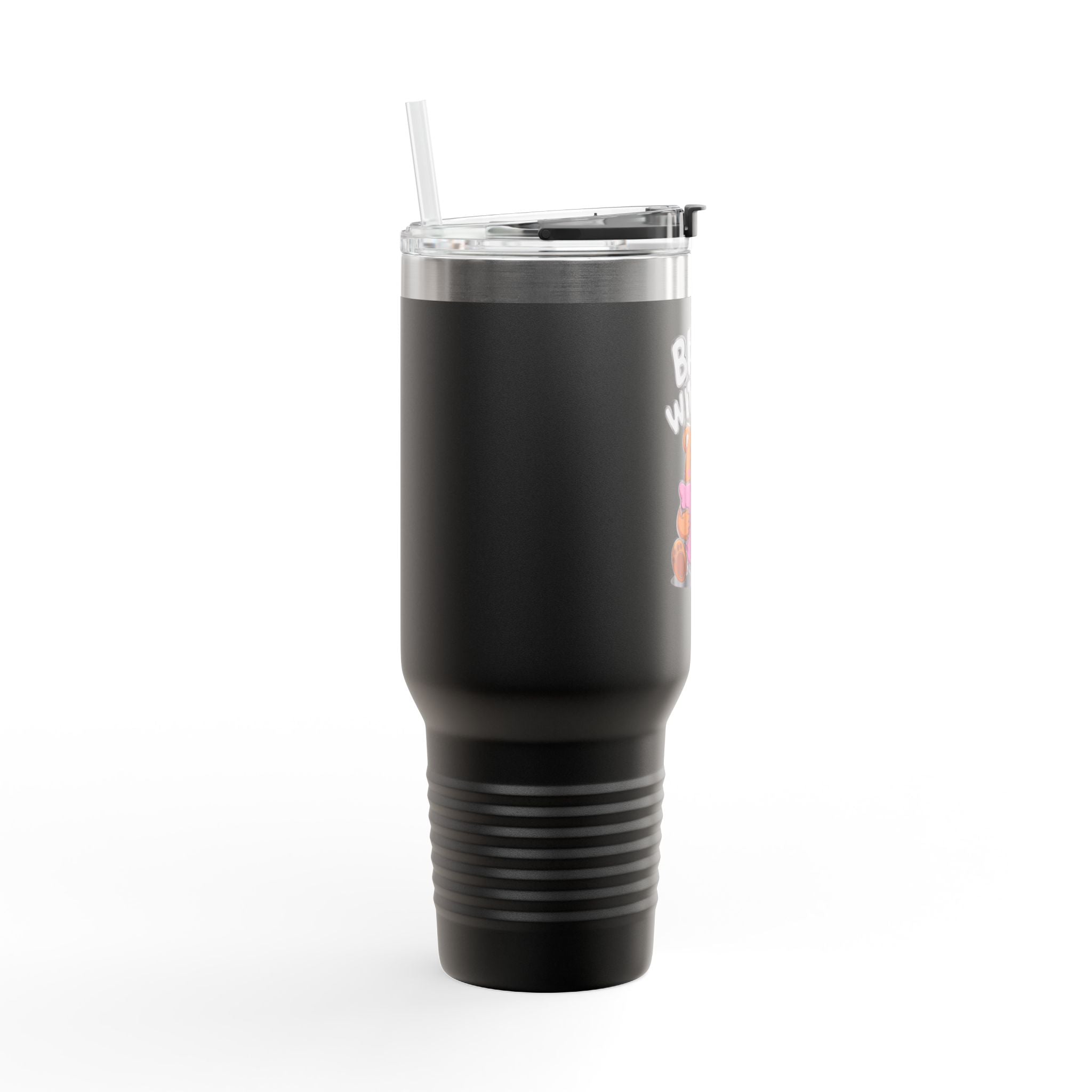 Bear With Me Travel Mug 40oz, Cute Bear Tumbler, Funny Sleepy Bear Insulated Cup With Handle And Straw, Bear Lover Gift