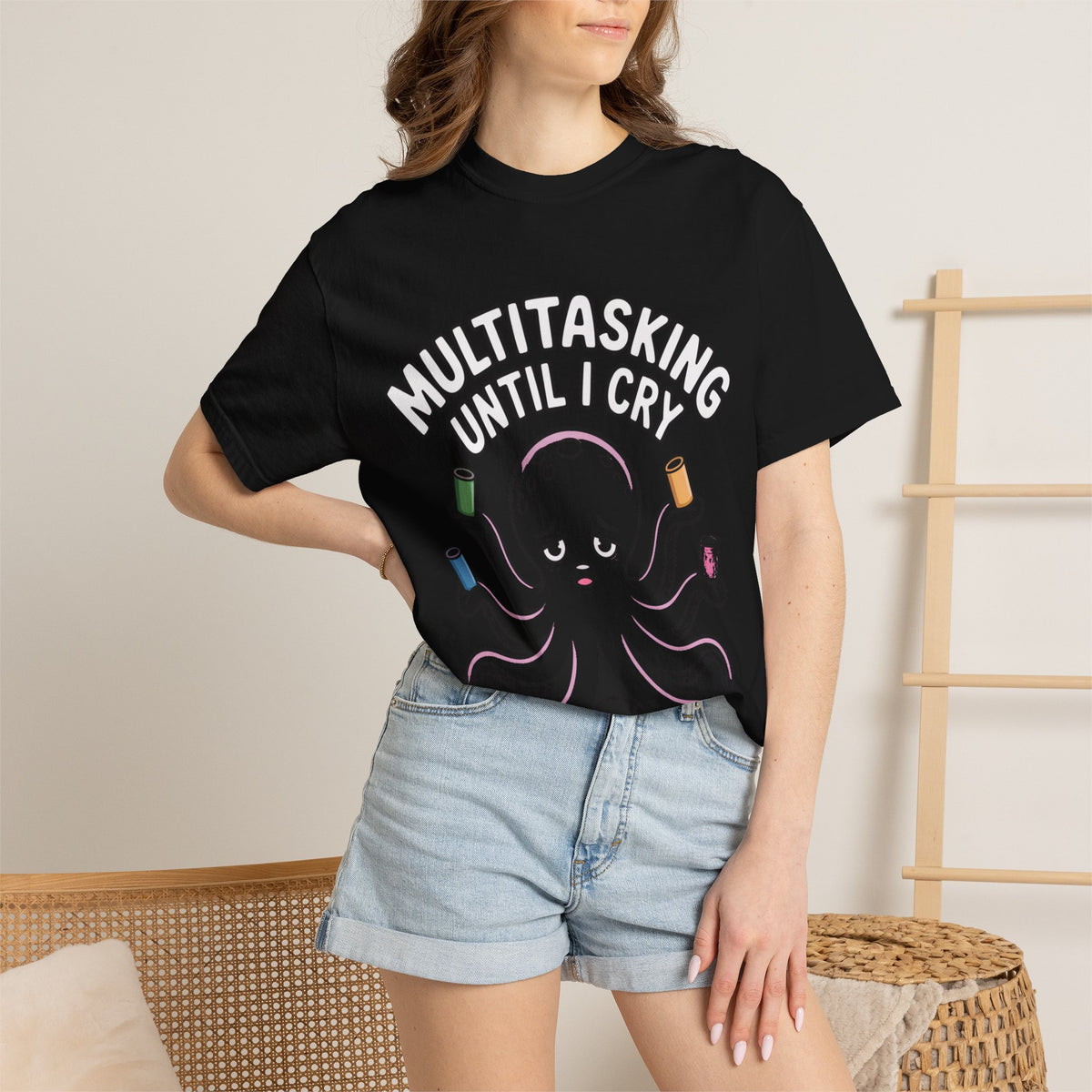 Multitasking Octopus Shirt, Funny Stressed Octopus T-Shirt, Multitasking Until I Cry Tee, Cute Cartoon Octopus Gift
