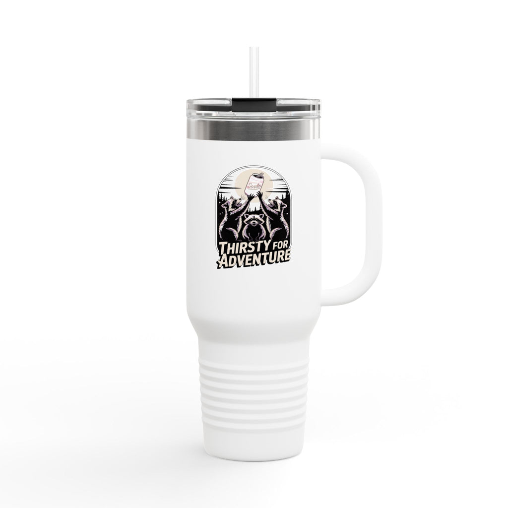 Thirsty For Adventure Raccoons Tumbler, Funny Raccoon 40oz Travel Mug, Vintage Poster Style Insulated Cup, Camping Gift Idea