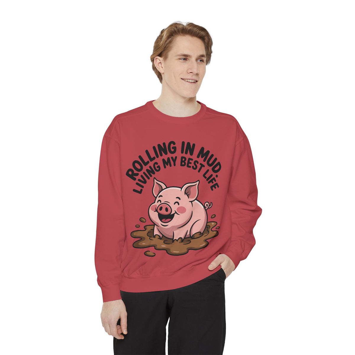 Funny Pig Sweatshirt, Rolling In Mud Living My Best Life Crewneck, Cute Farm Animal Gift, Pig Lover Sweater