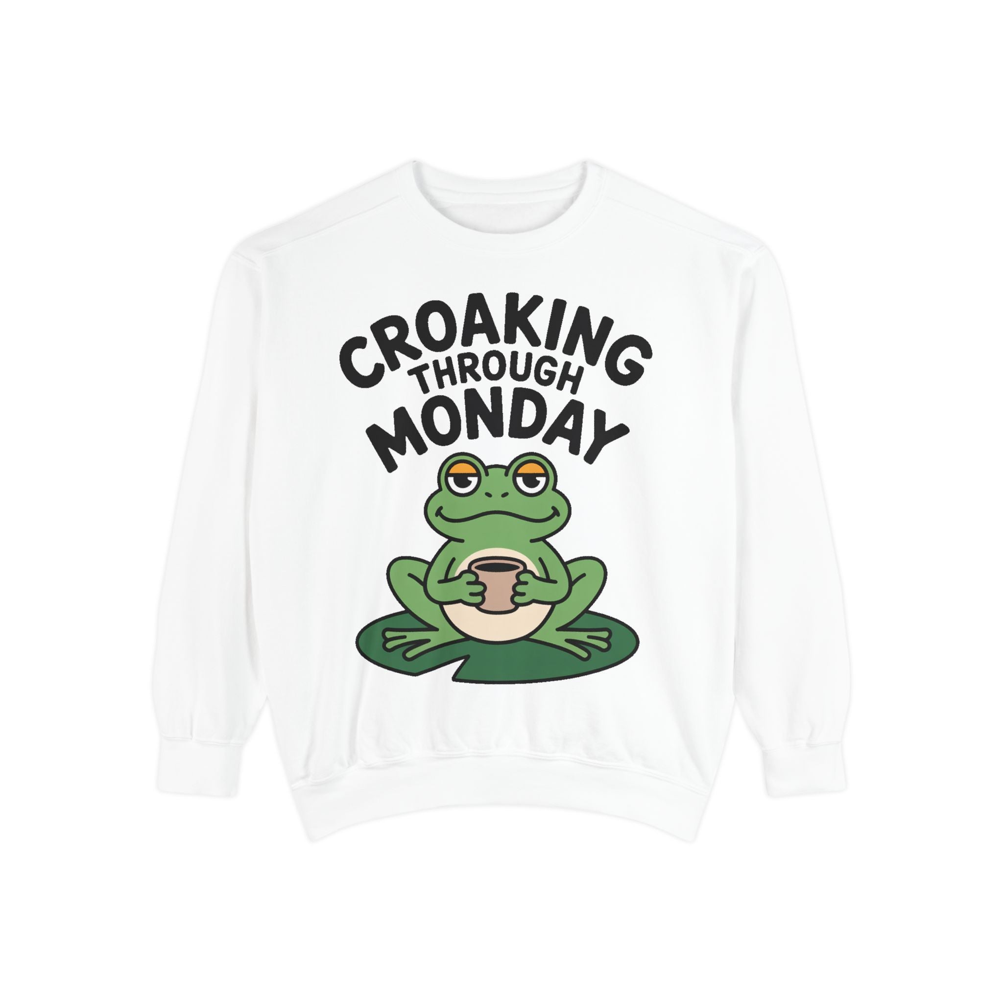 Croaking Through Monday Sweatshirt, Funny Tired Frog Crewneck, Cute Coffee Frog Sweatshirt, Frog Lover Gift