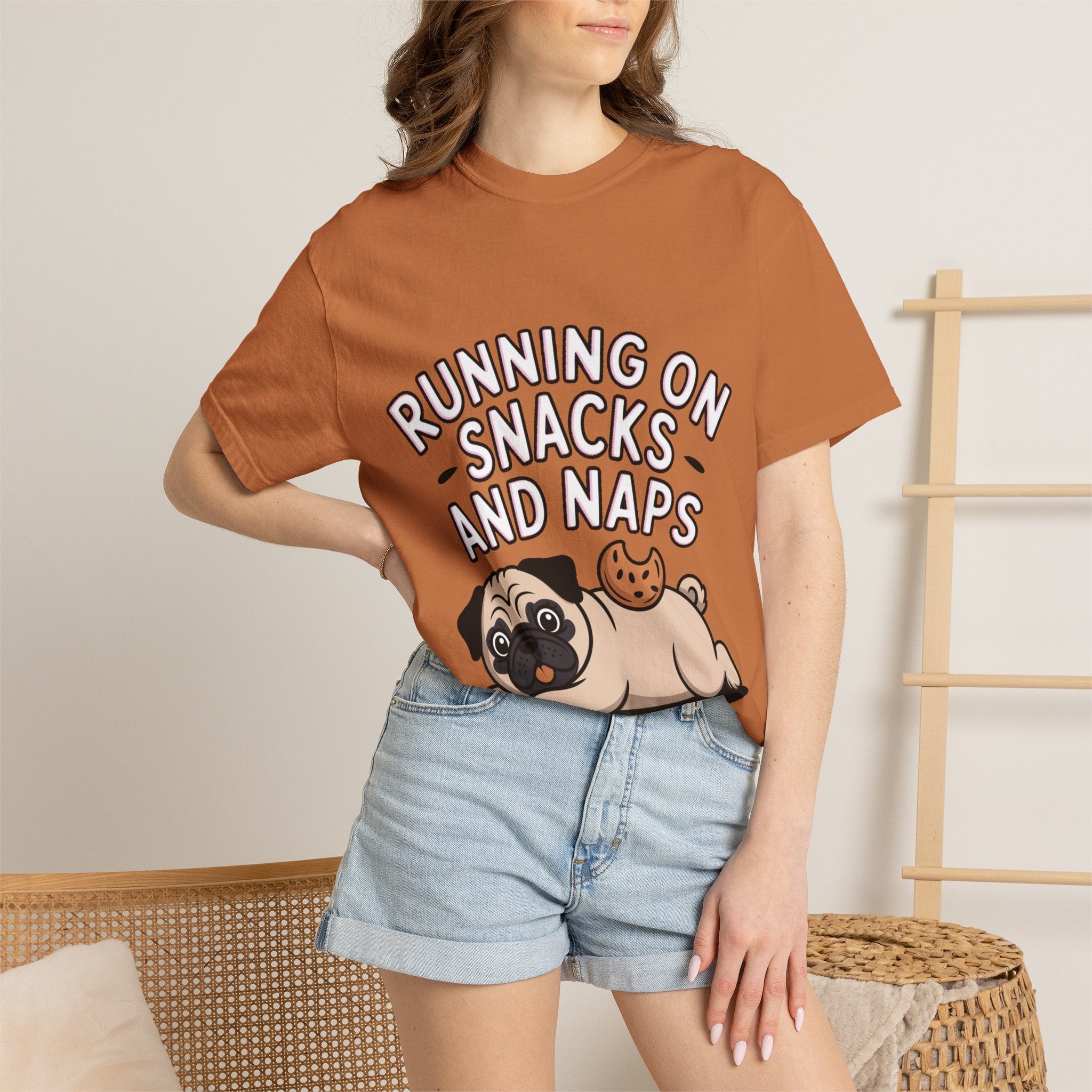 Funny Pug Shirt, Running On Snacks And Naps T-Shirt, Cute Pug Lover Gift, Napping Dog Tee, Lazy Dog Graphic Shirt