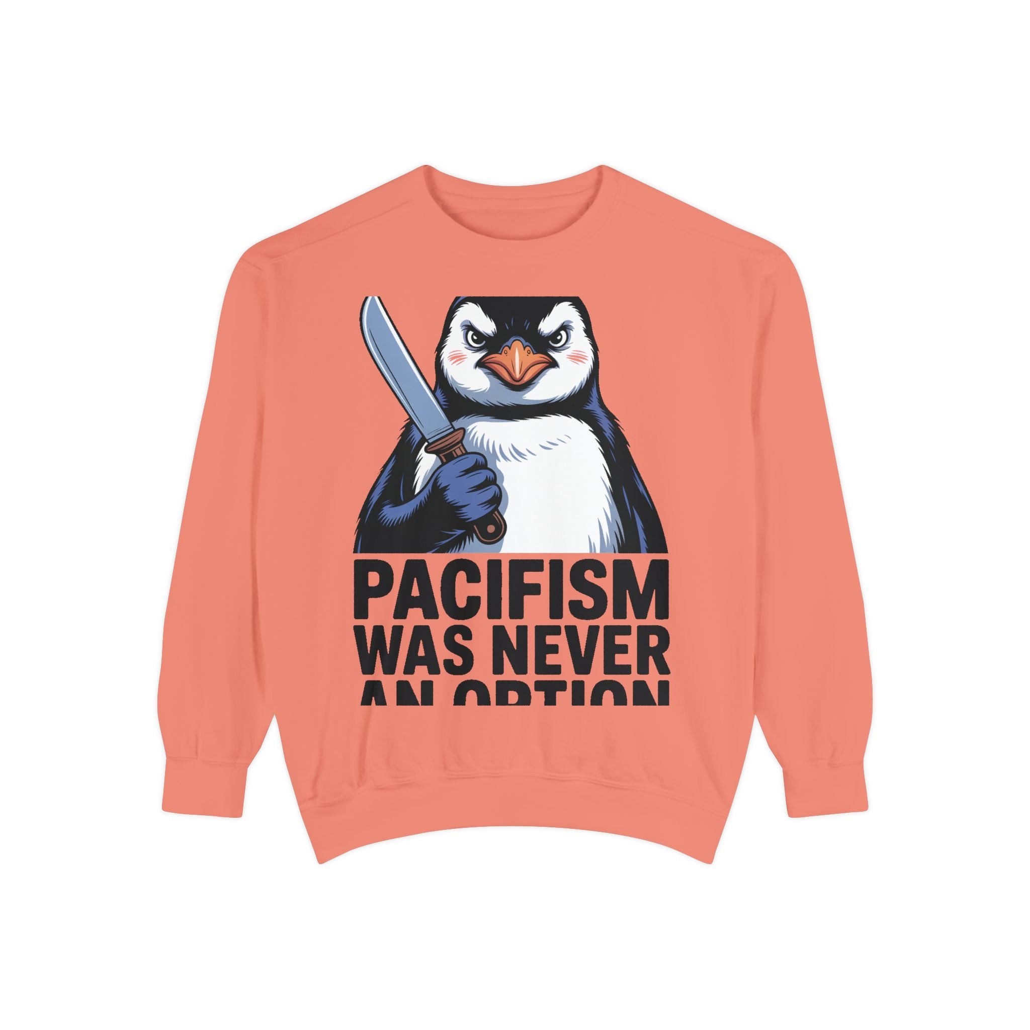 Pacifism Was Never An Option Penguin Sweatshirt, Funny Butter Knife Penguin Crewneck, Vintage Poster Style Graphic Sweatshirt Gift