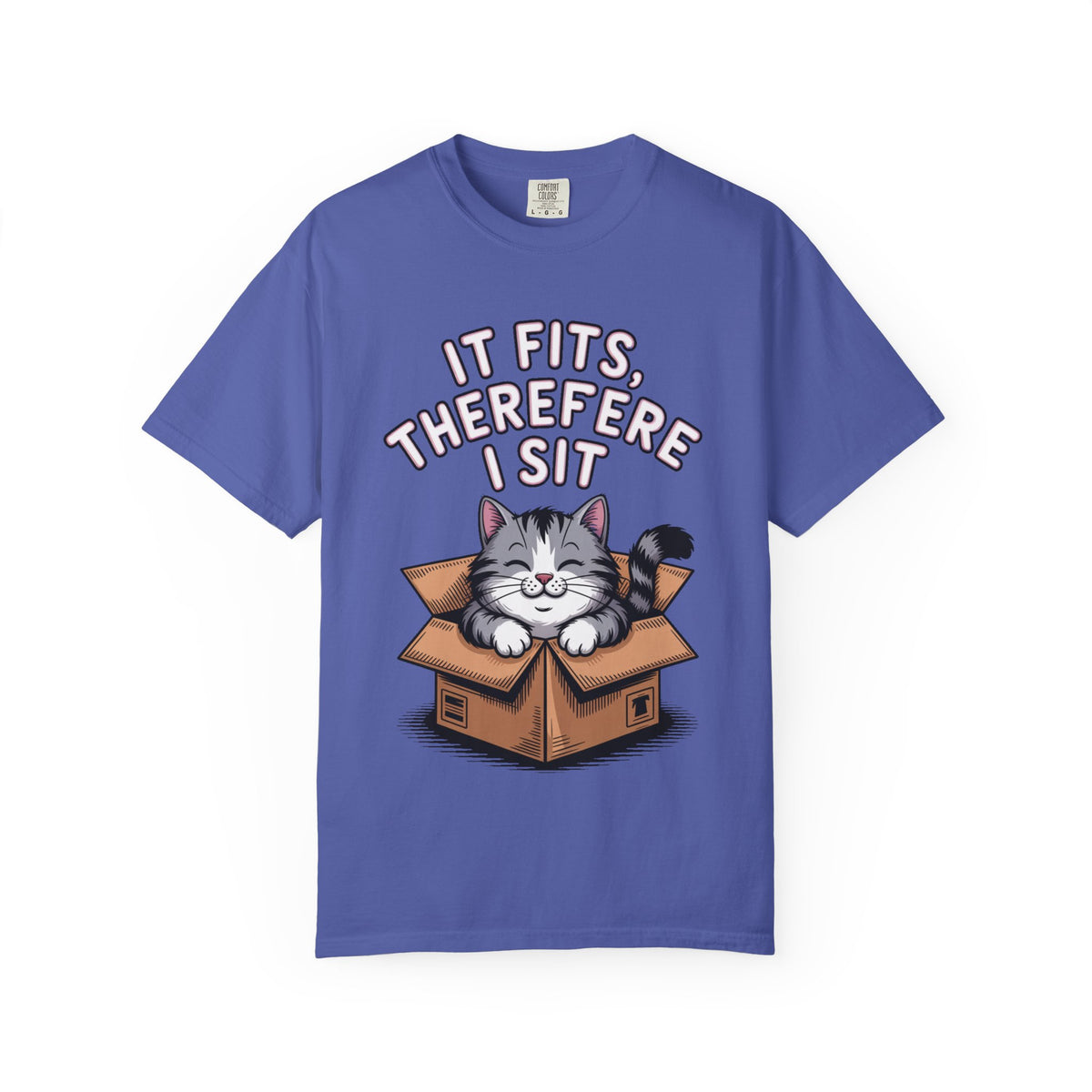 It Fits Therefore I Sit Cat Shirt, Funny Cat In Box T-Shirt, Cute Chubby Cat Lover Gift, Cat Owner Shirt, Funny Cat Meme Tee