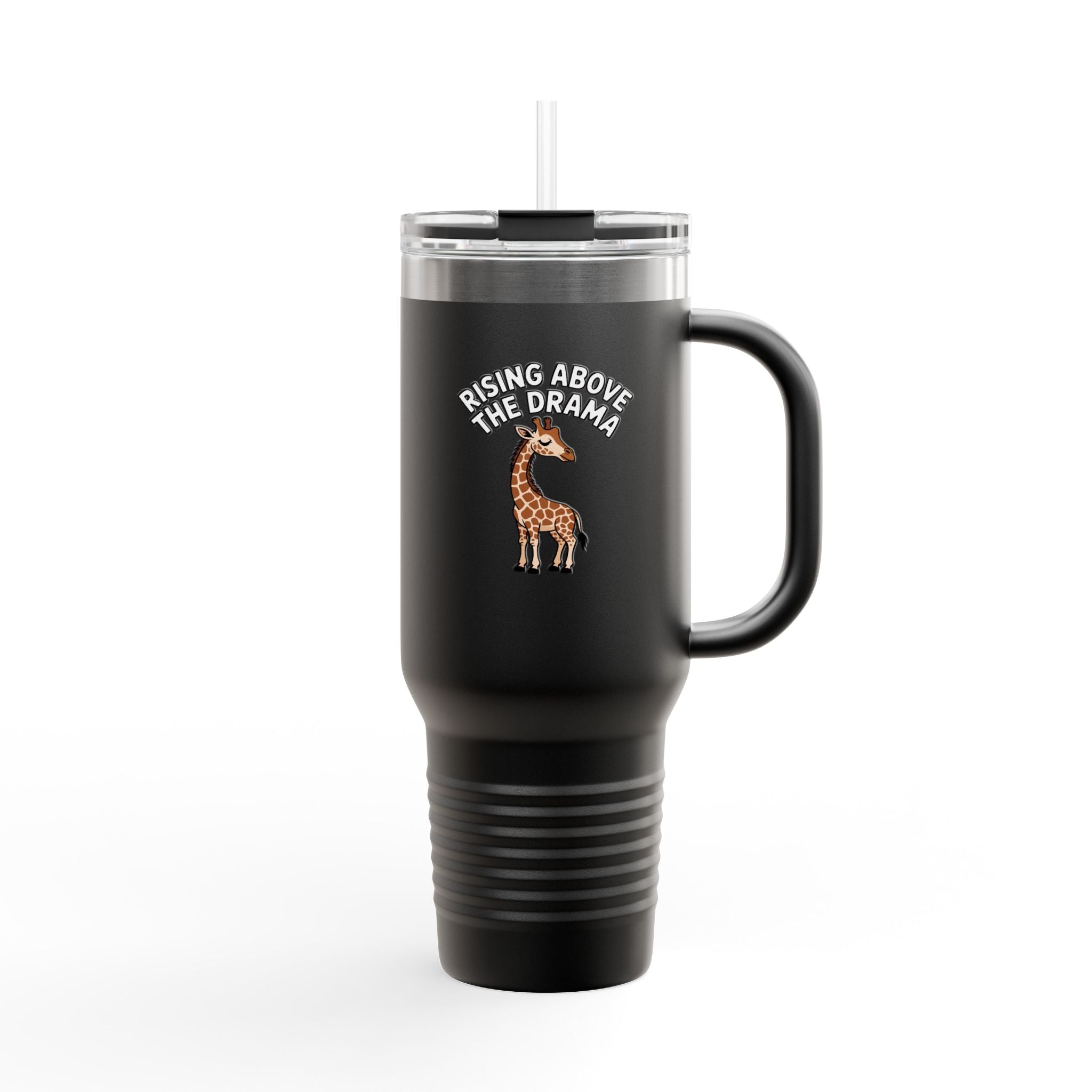 Rising Above The Drama Giraffe Travel Mug, Funny Giraffe Tumbler with Handle, Cute Sassy Animal Gift for Her, 40oz Insulated Cup