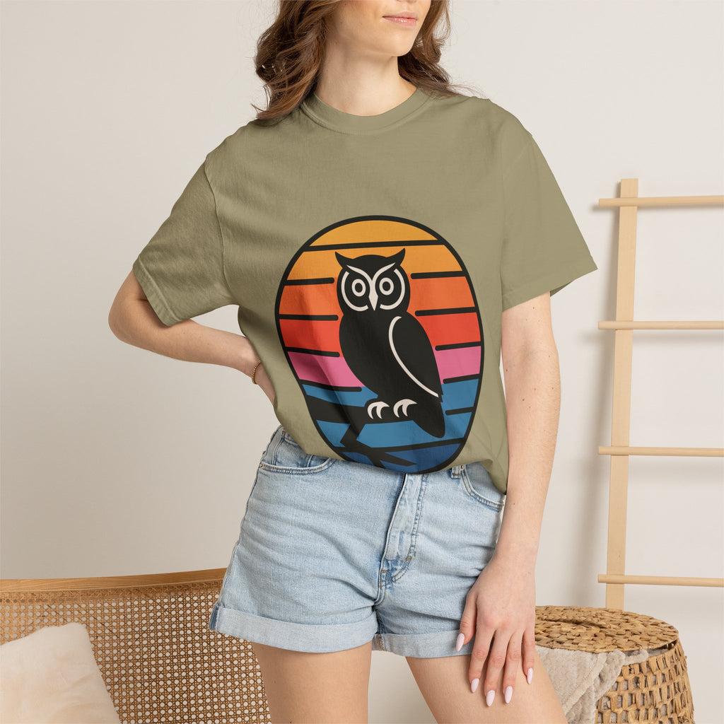 Retro Sunset Owl Badge T-Shirt