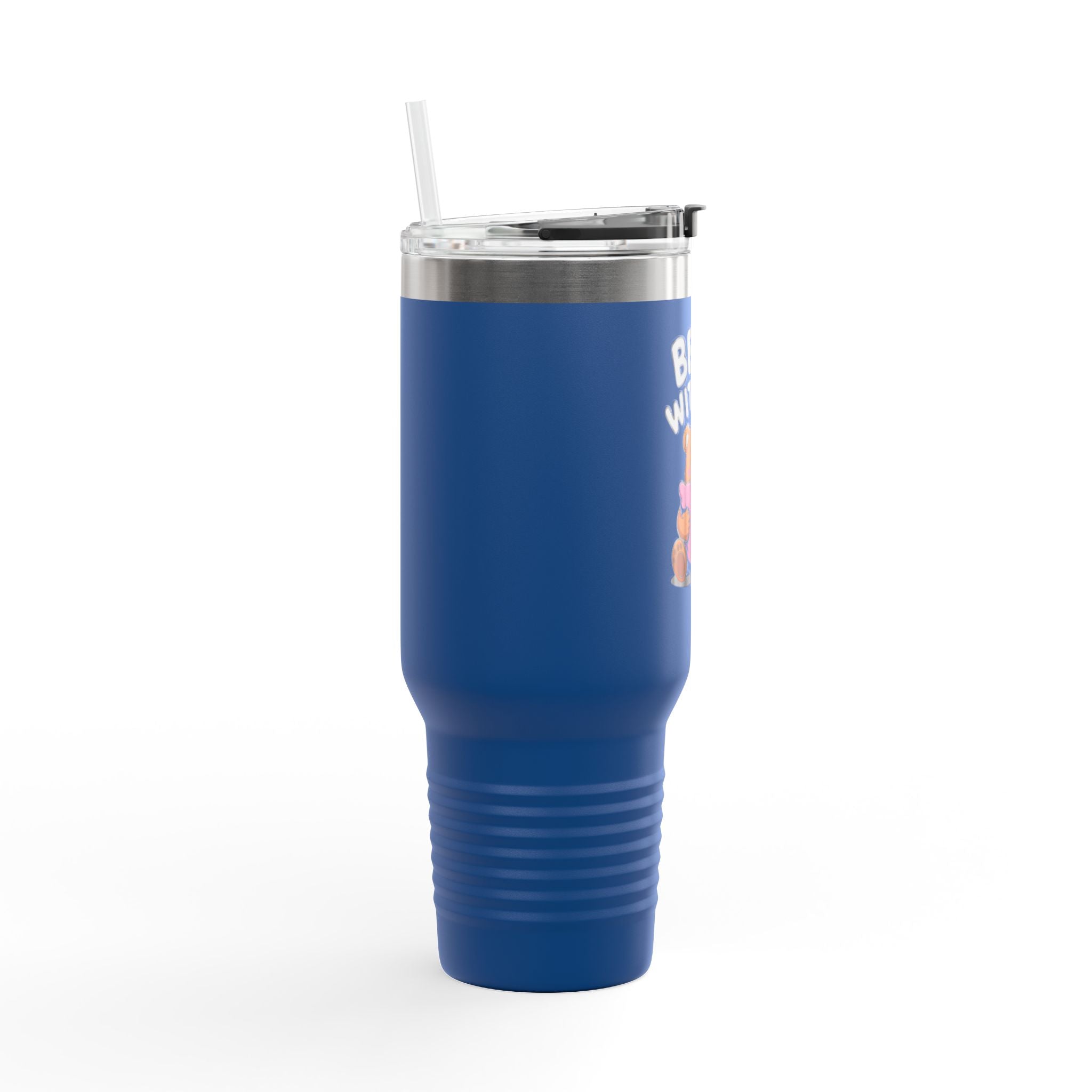 Bear With Me Travel Mug 40oz, Cute Bear Tumbler, Funny Sleepy Bear Insulated Cup With Handle And Straw, Bear Lover Gift