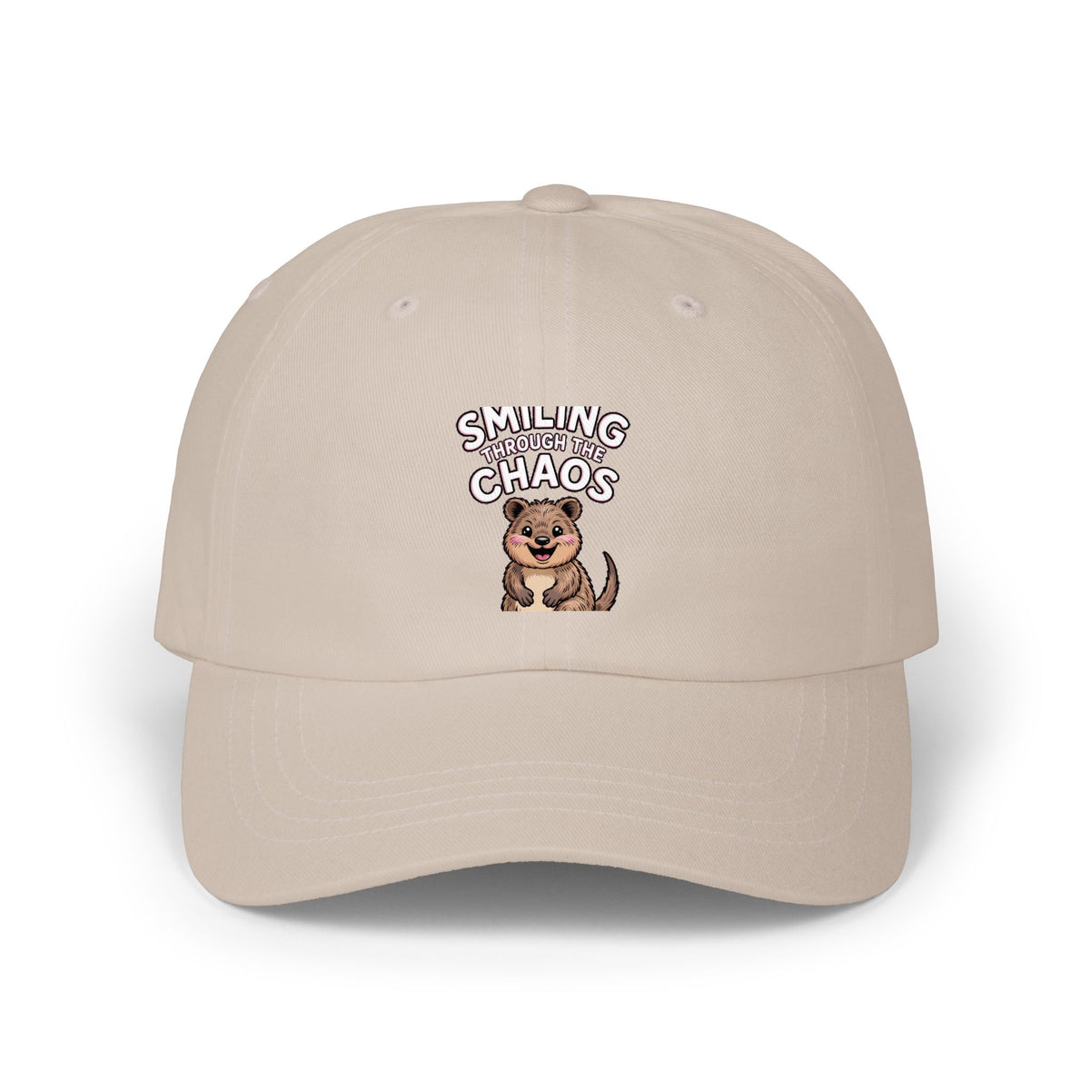 Smiling Through The Chaos Quokka Dad Hat, Funny Quokka Embroidered Cap, Cute Animal Lover Gift, Unstructured Baseball Cap
