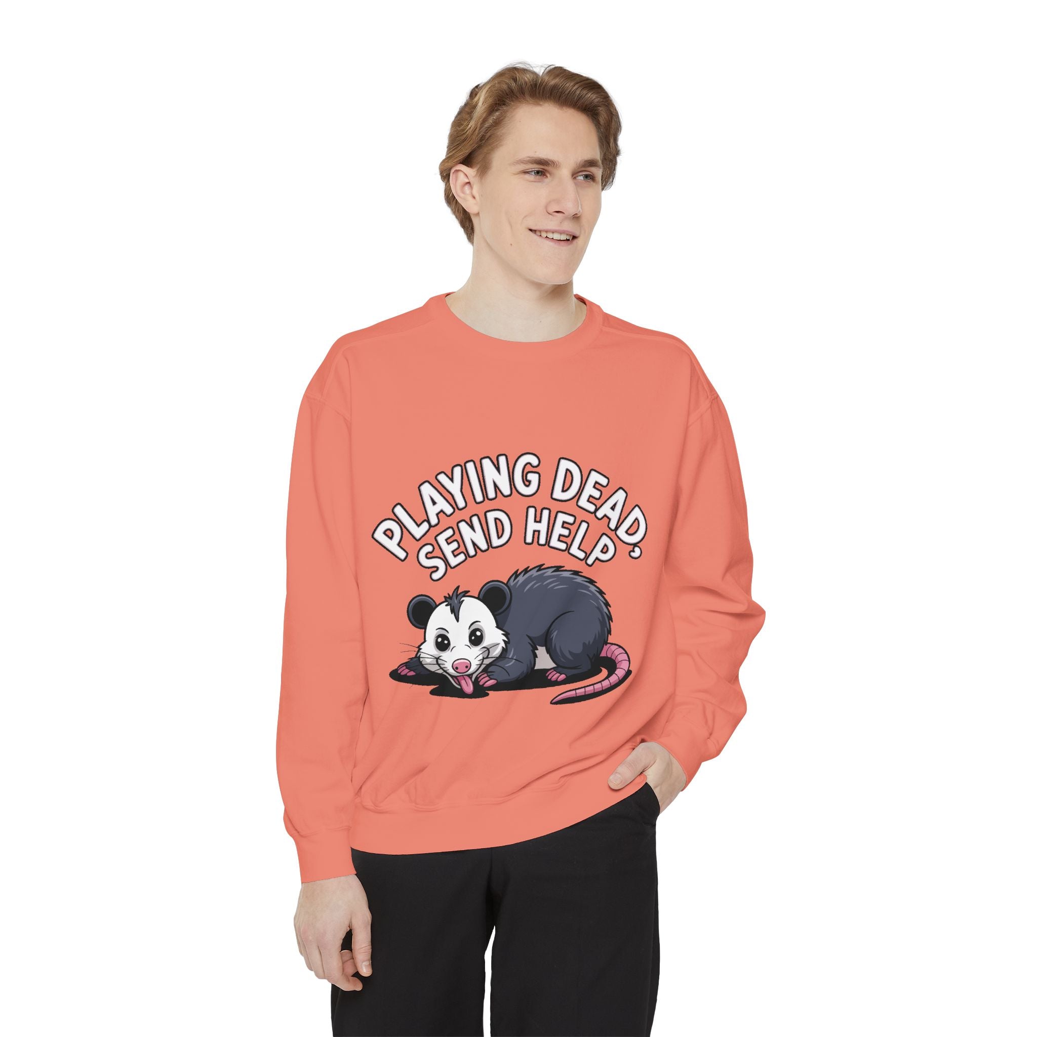 Funny Opossum Sweatshirt, Playing Dead Send Help Crewneck, Cute Possum Lover Gift, Funny Animal Sweatshirt for Introverts