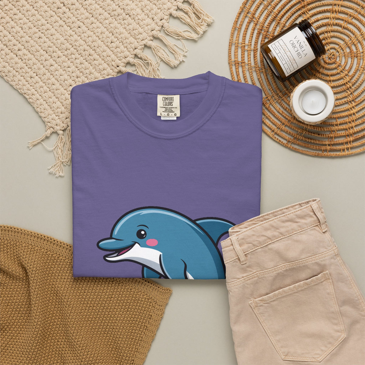 Cute Dolphin T-Shirt, Jumping Wave Dolphin Shirt, Ocean Lover Gift, Garment Dyed Unisex Tee, Beach Vacation Shirt