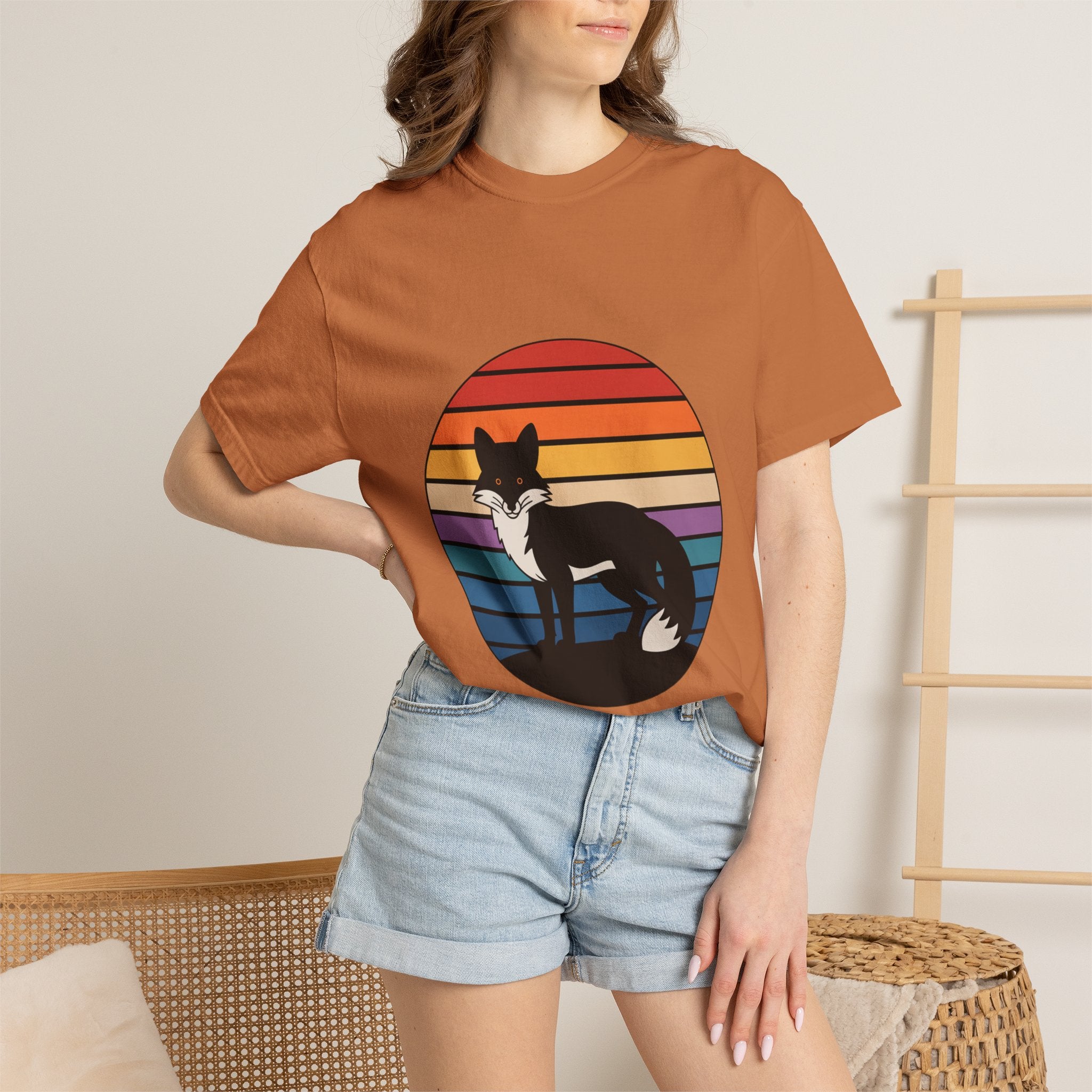 Retro Sunset Fox Badge T-Shirt