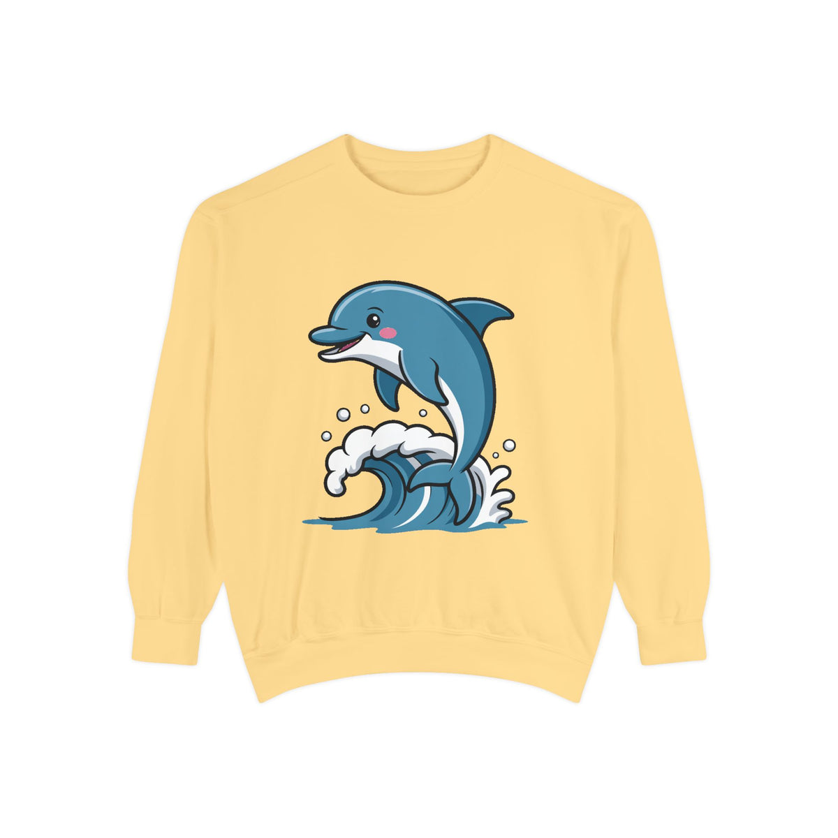 Cute Dolphin Sweatshirt, Embroidered Wave Crewneck, Ocean Lover Gift, Garment Dyed Beach Sweatshirt for Women Men