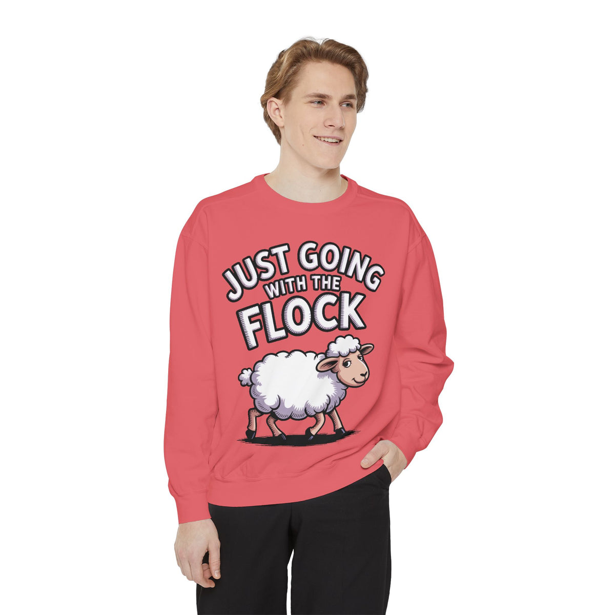 Funny Sheep Sweatshirt, Going With The Flock Crewneck, Cute Cartoon Sheep Embroidered Sweatshirt, Sarcastic Gift for Introvert