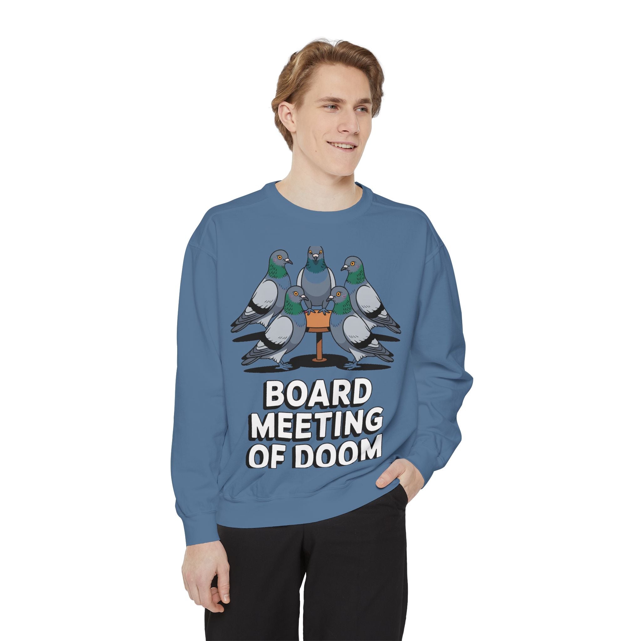Funny Pigeon Sweatshirt, Board Meeting Of Doom Crewneck, Office Humor Bird Gift, Funny Coworker Sweater