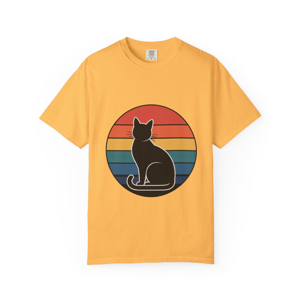 Retro Sunset Cat Badge T-Shirt