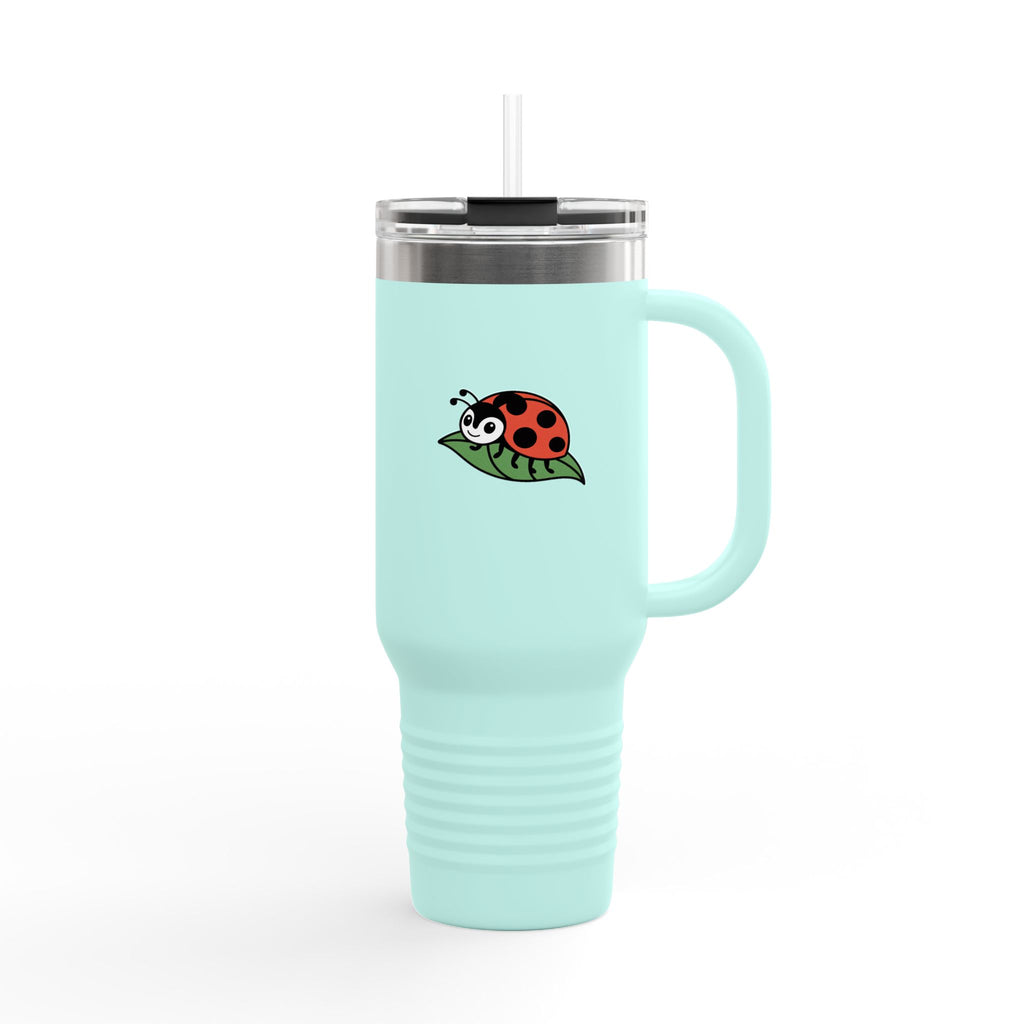 Cute Ladybug Travel Mug, 40oz Tumbler with Handle and Straw, Ladybug On A Leaf Insulated Cup, Nature Lover Gift