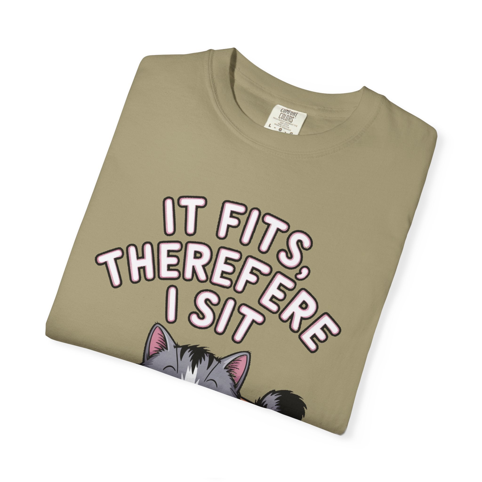 It Fits Therefore I Sit Cat Shirt, Funny Cat In Box T-Shirt, Cute Chubby Cat Lover Gift, Cat Owner Shirt, Funny Cat Meme Tee