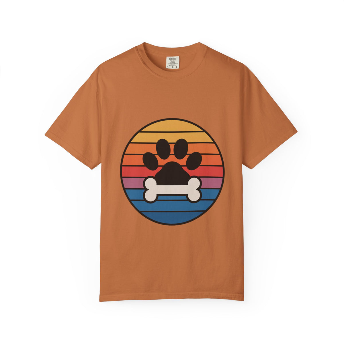 Dog Mom Retro Badge Shirt, Vintage Sunset Dog Lover T-Shirt, Retro Circle Badge Dog Mama Tee, Cute Paw Print Bone Graphic Shirt